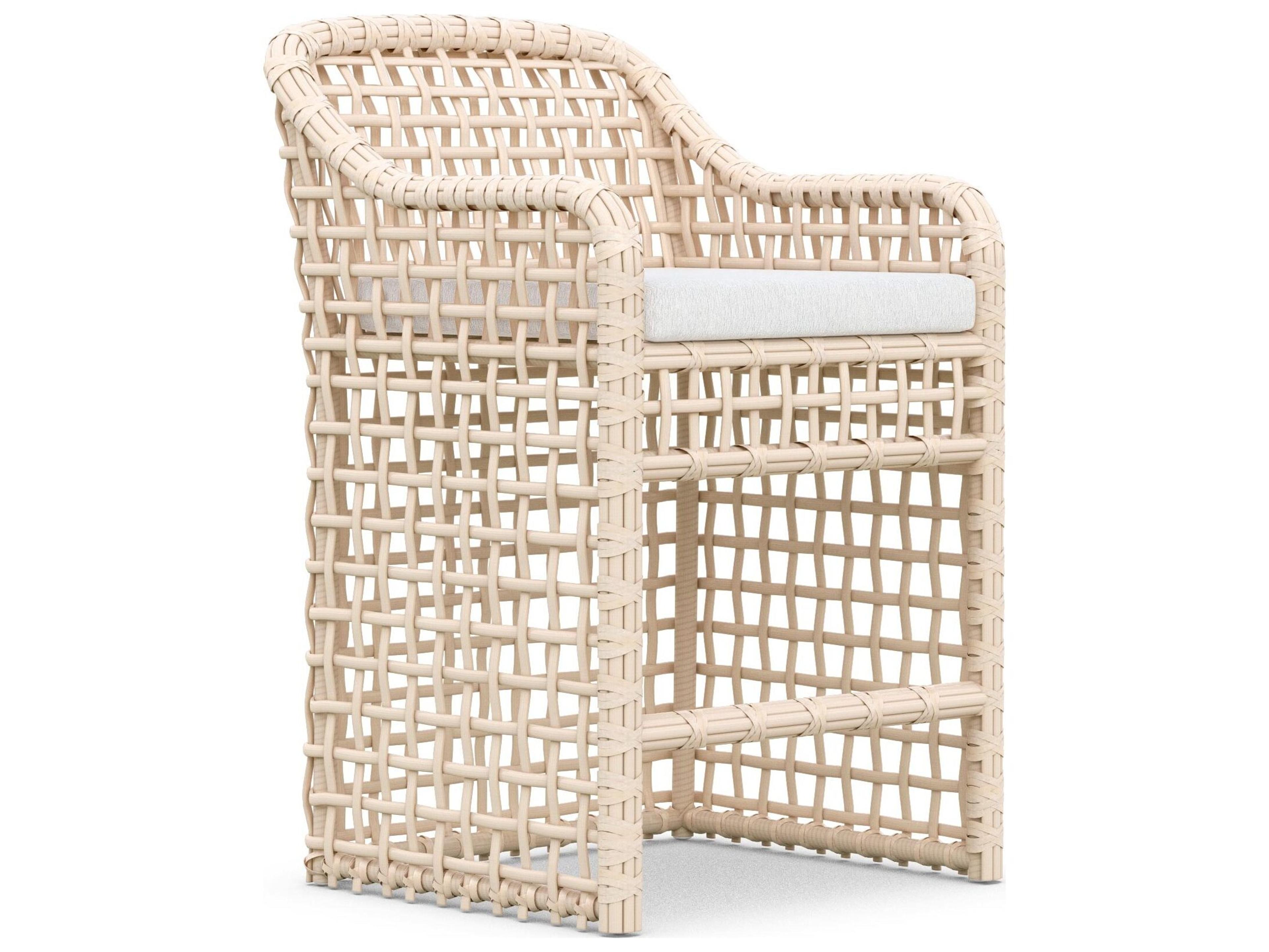 Azzurro Living Kiawah Almond All-Weather Wicker Outdoor Counter Stool with Cloud Cushion