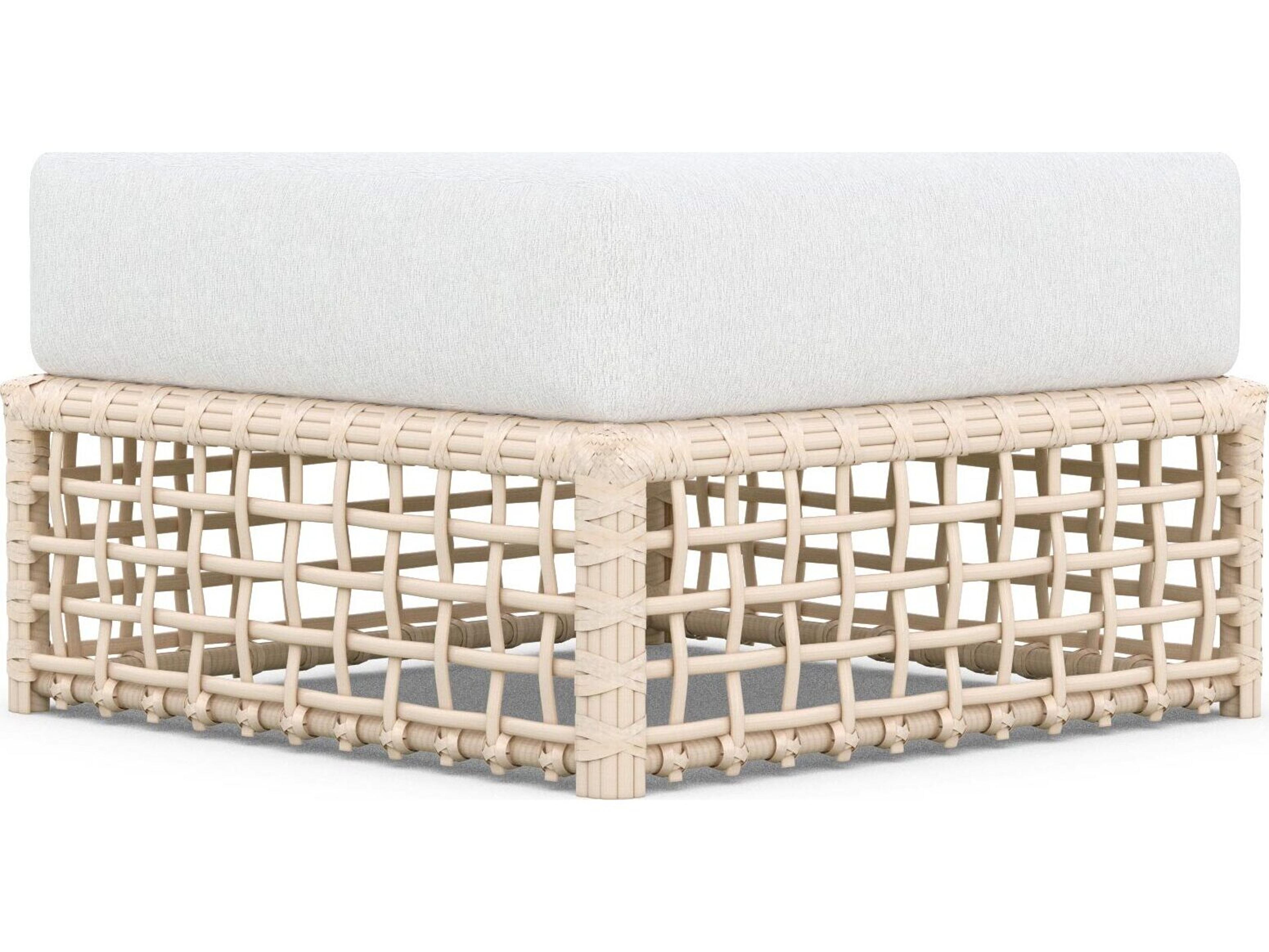 Azzurro Living Kiawah Almond All-Weather Wicker Patio Ottoman with Cloud Cushion