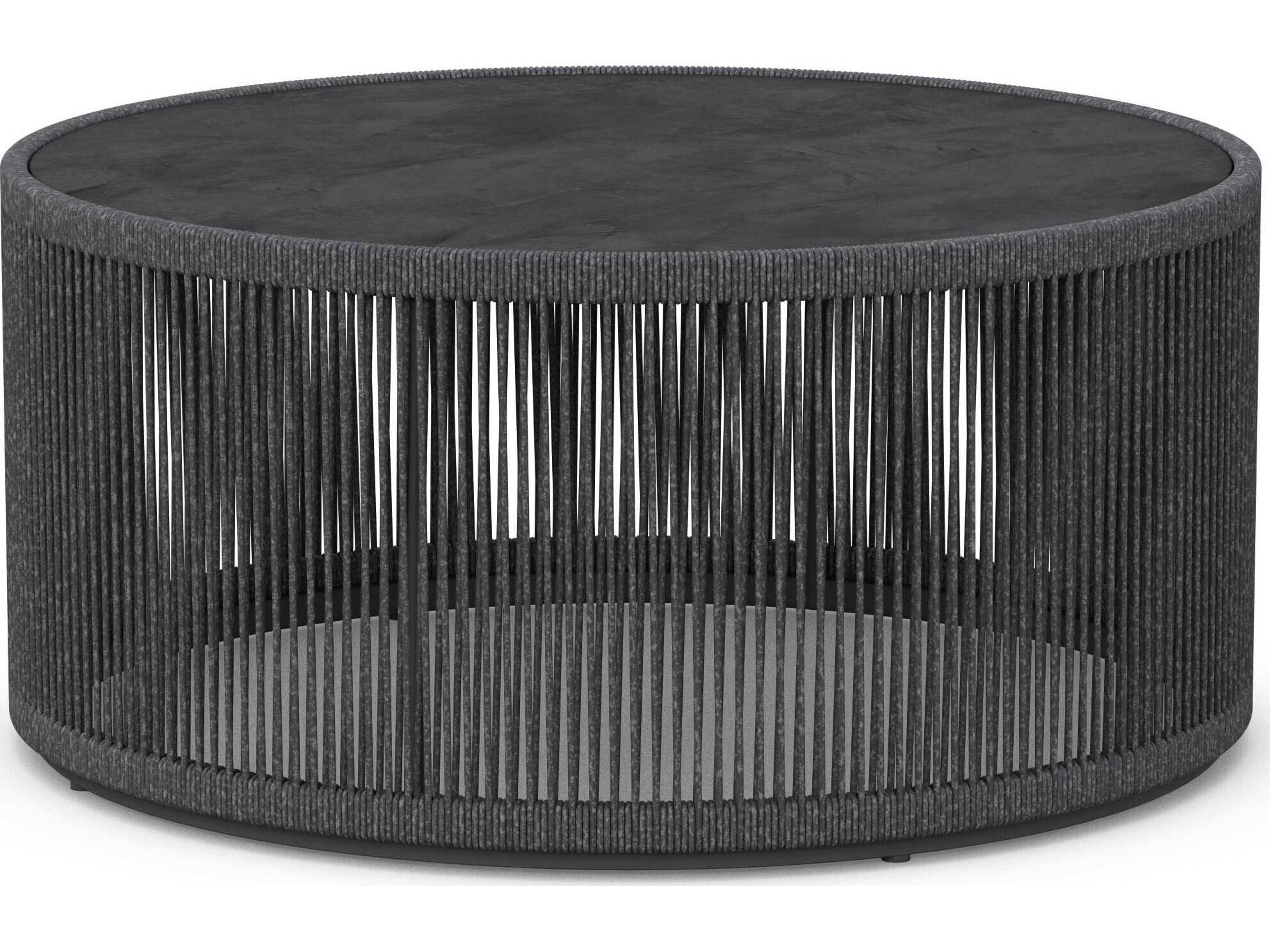 Azzurro Living Malta Pebble All-weather Textelene Rope Stone Round Coffee Table