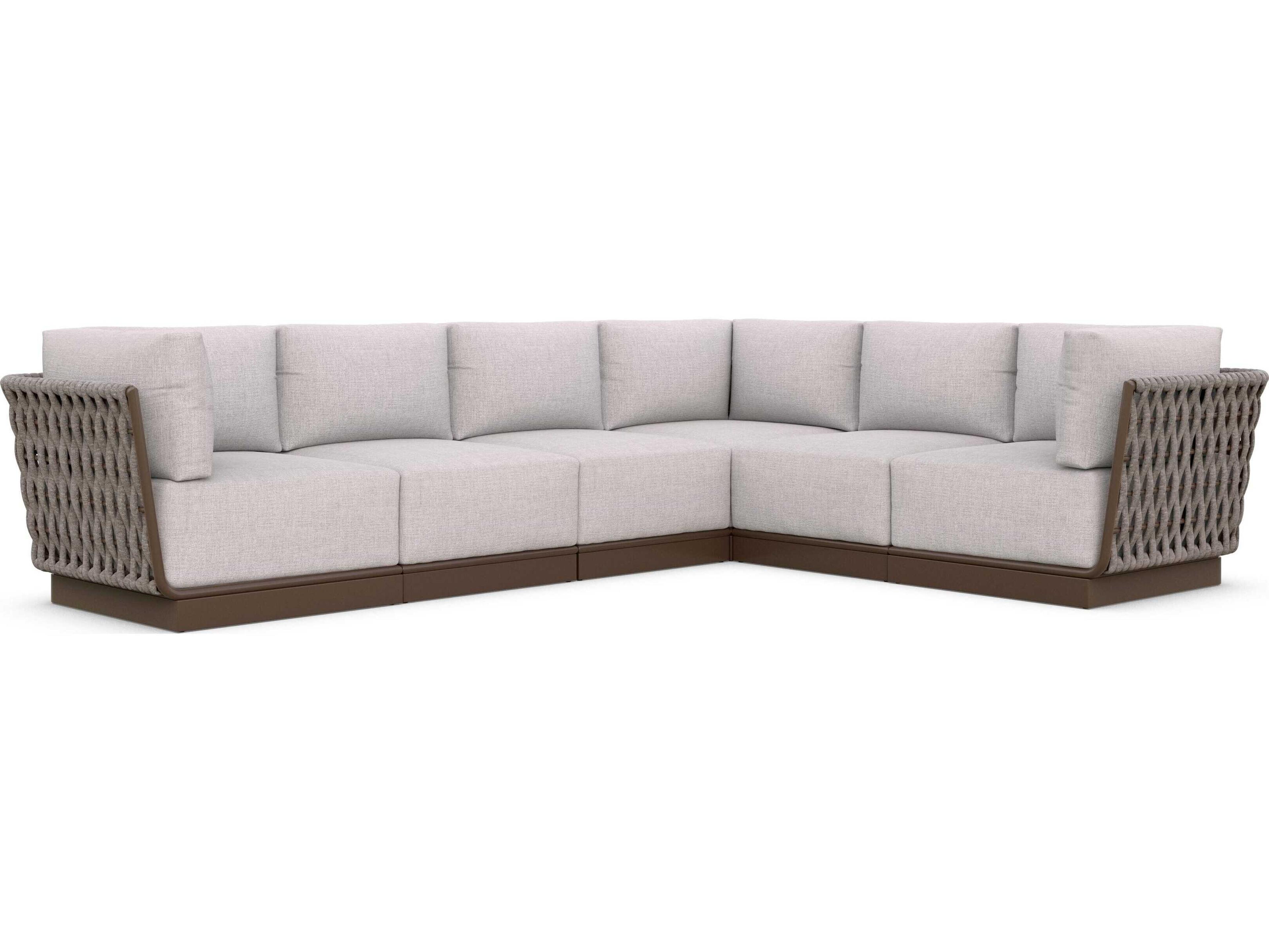Azzurro Living Maui Matte Bronze Aluminum Rope Cushion Sofa 6 Piece Sectional