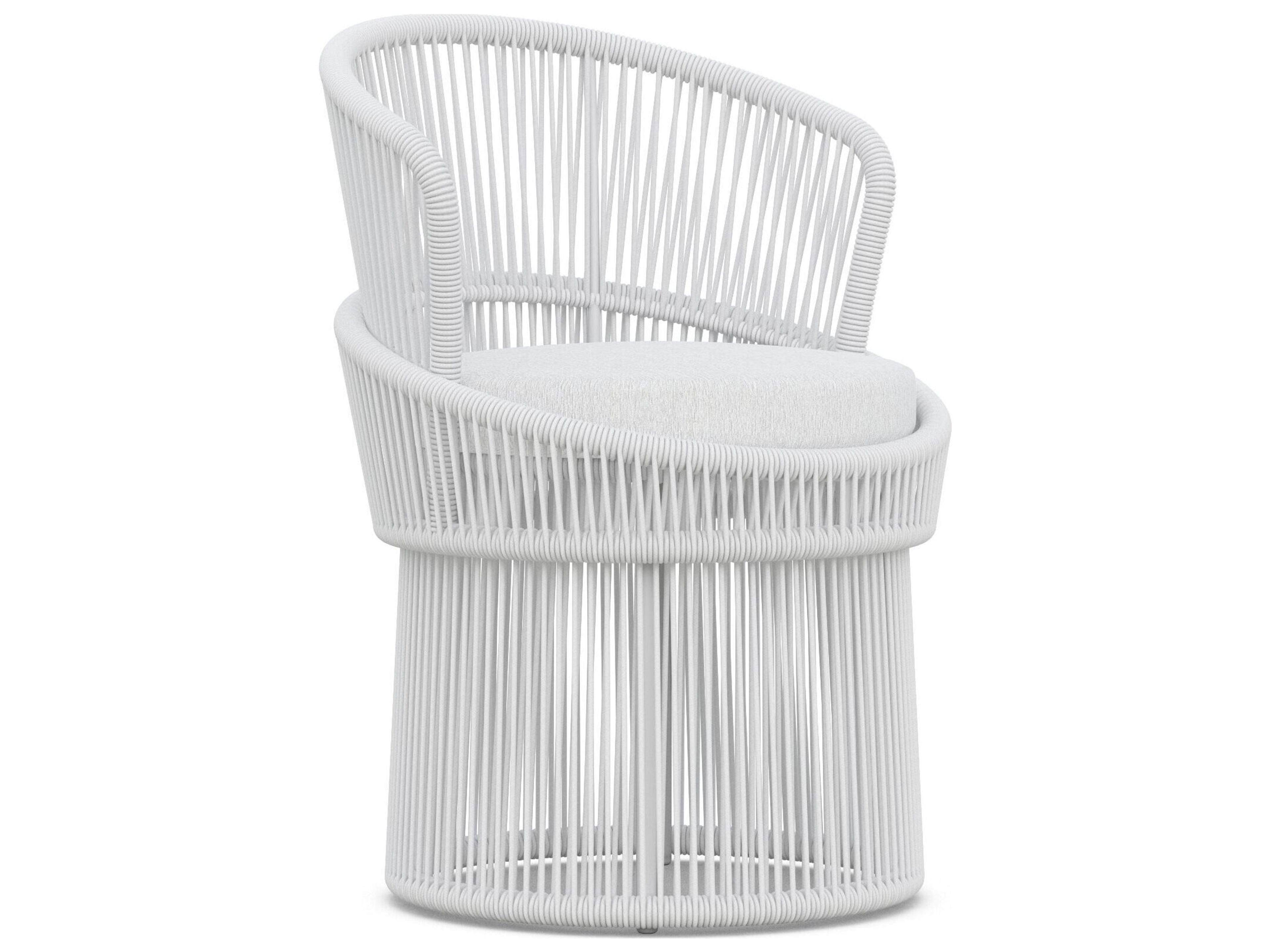 Azzurro Living Palma White Mist All-Weather Rope Swivel Patio Dining Arm Chair with Cloud Cushion