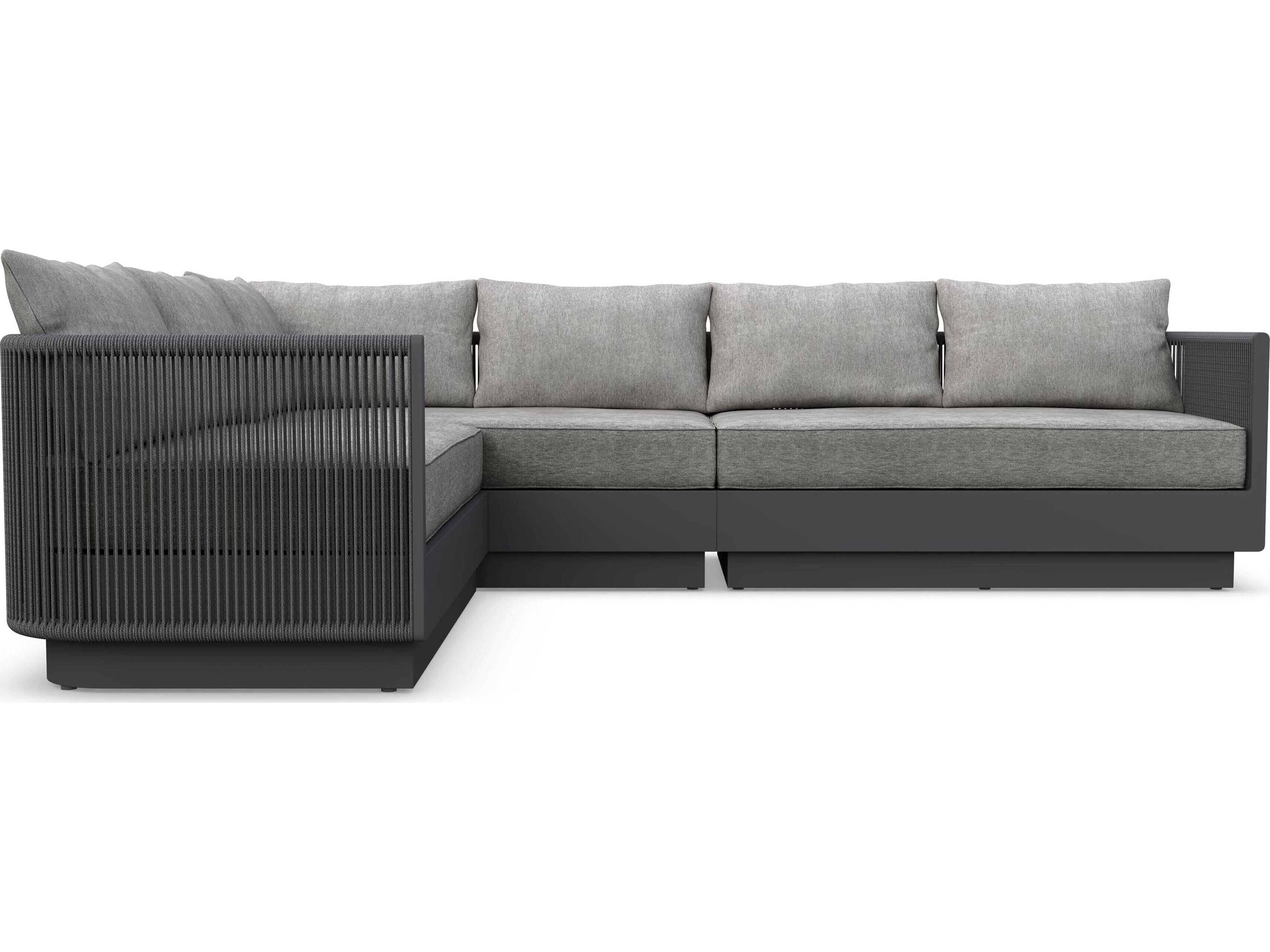 Porto Matte Charcoal Left Arm Aluminum Rope Cushion Sectional Sofa