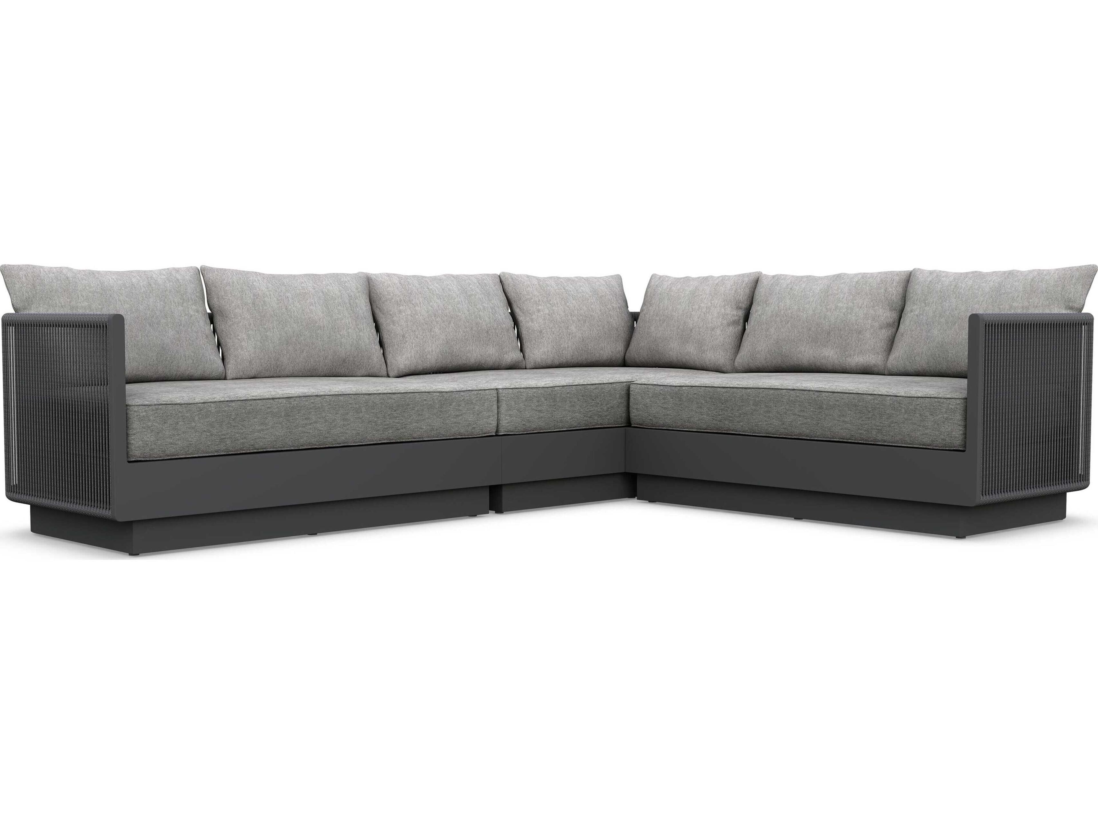 Porto Matte Charcoal Right Arm Aluminum Rope Cushion Sectional Sofa