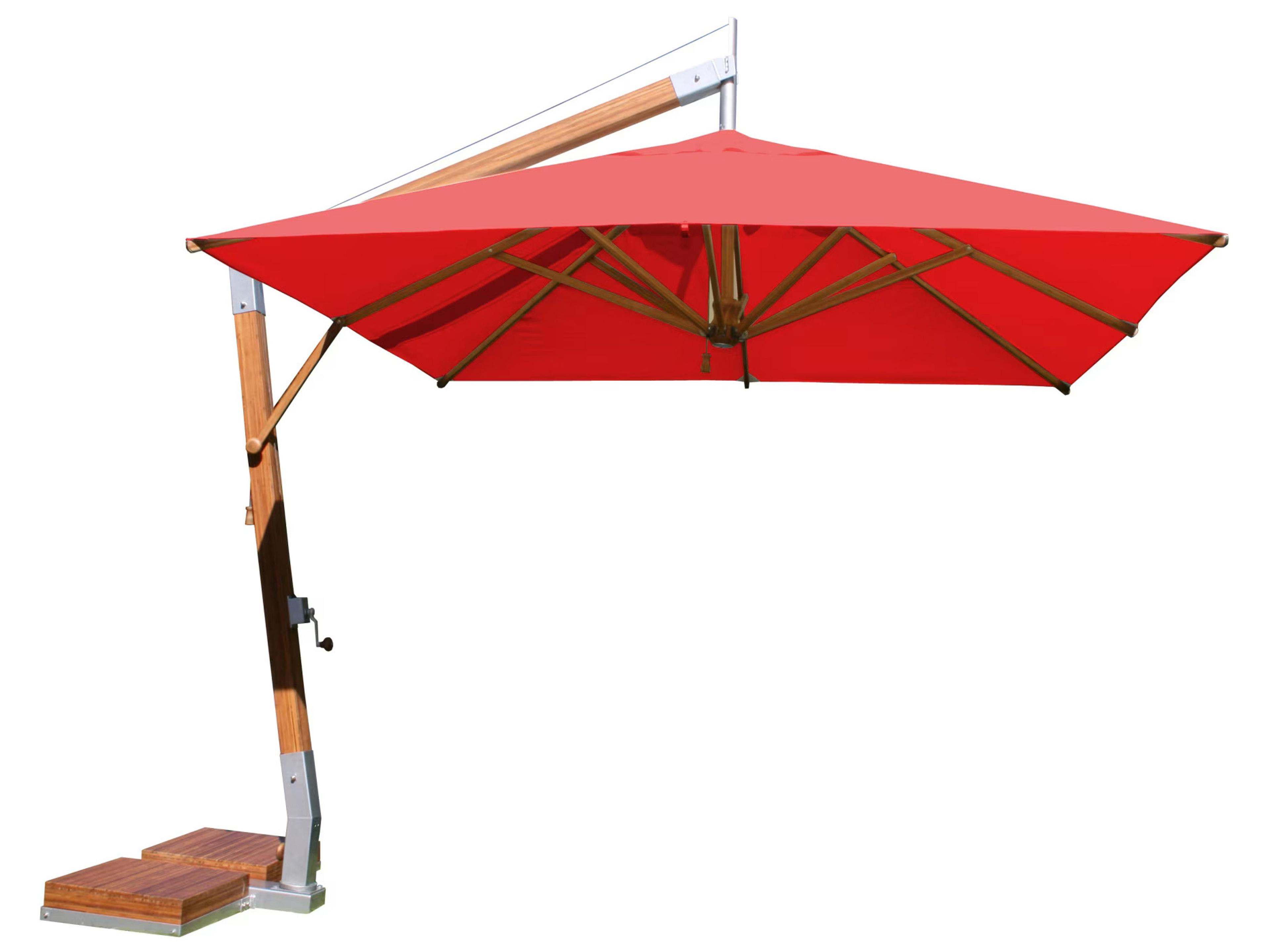 Bambrella Levante Wood 10 x 13 Foot Rectangular Crank Lift Outdoor Umbrella