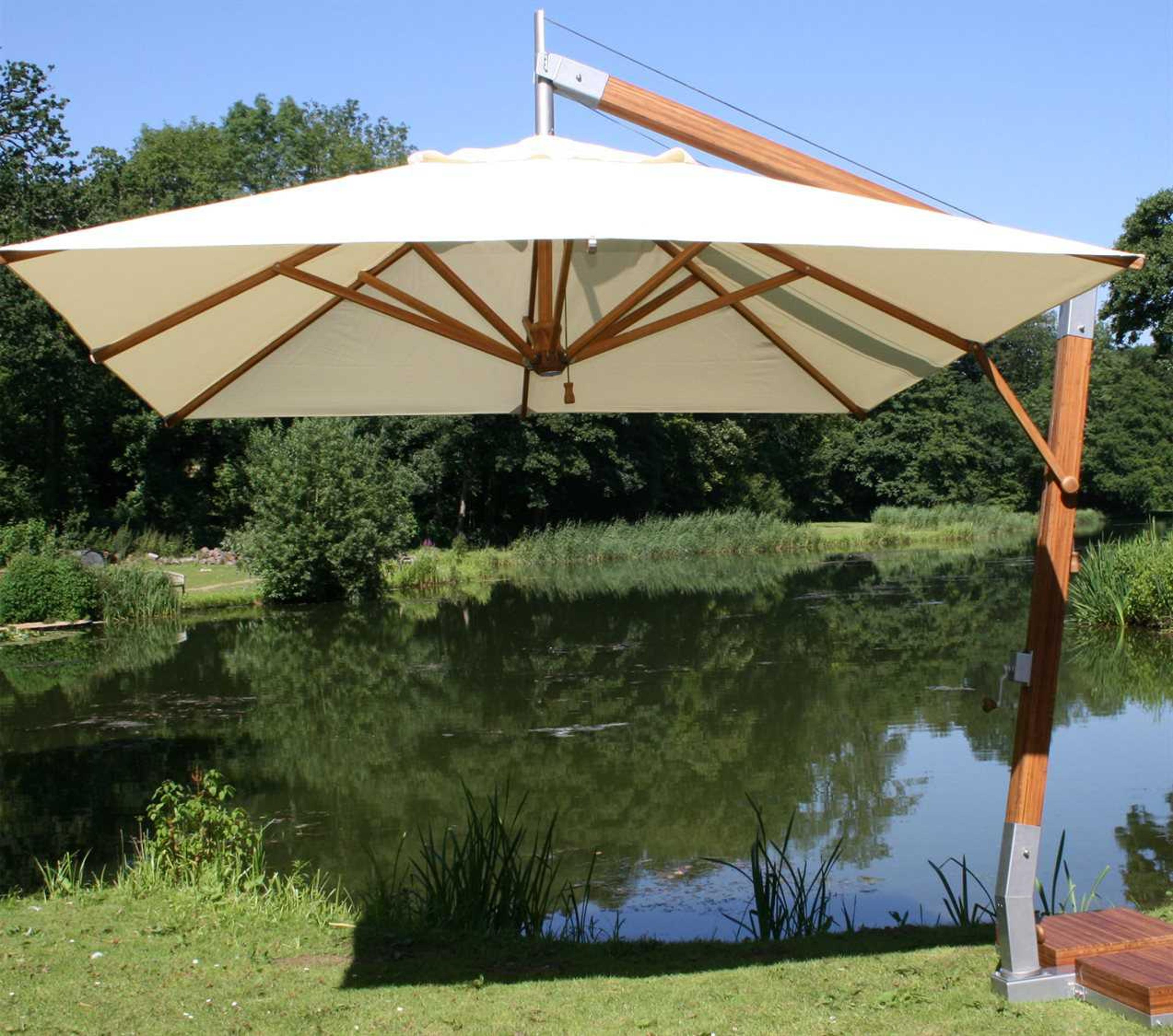 Bambrella Levante Sidewind 10 Foot Square Crank Lift Manual Tilt Cantilever Outdoor Patio Umbrella