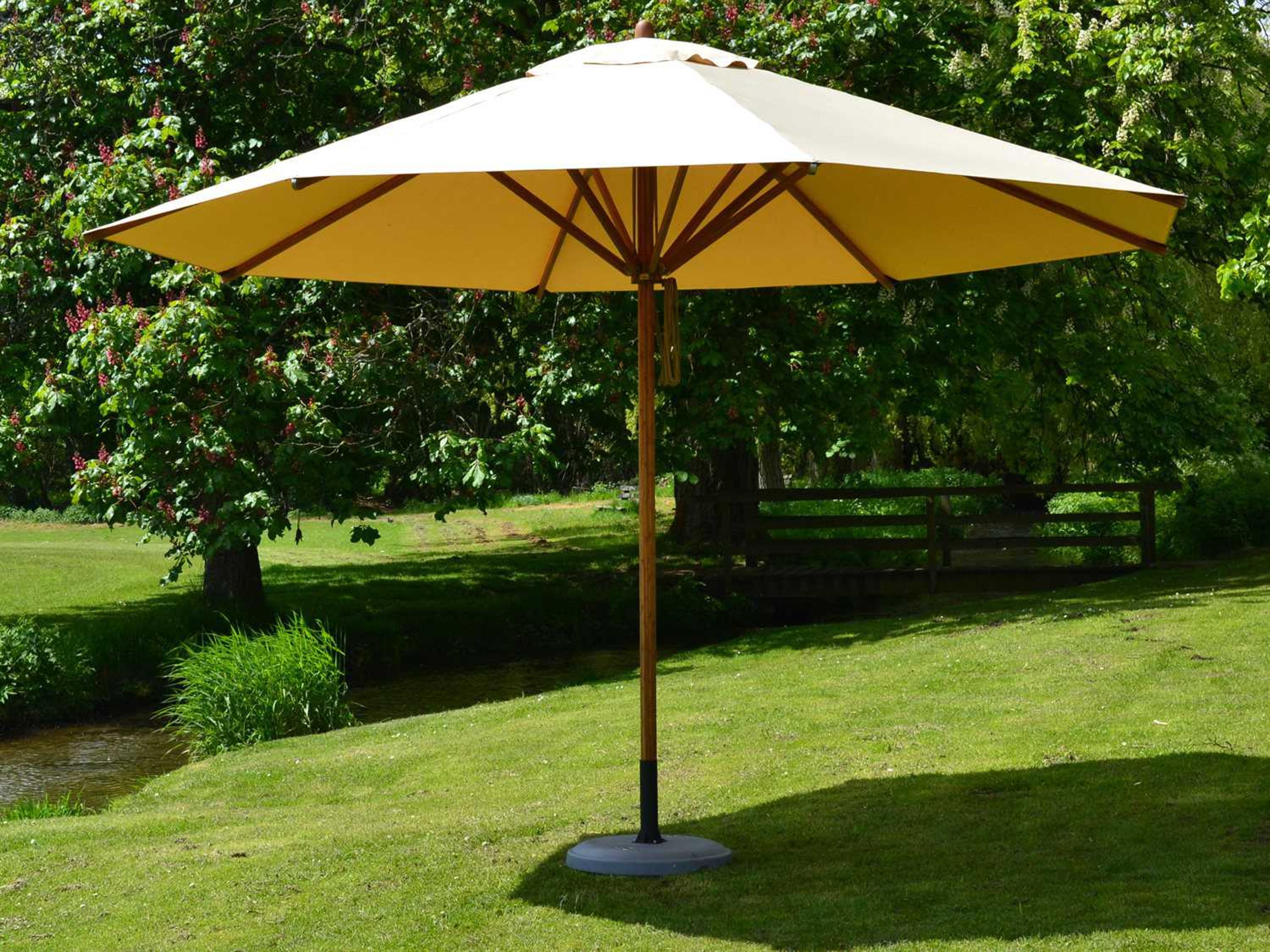 Bambrella Levante Wood 11.5 Foot Round Pulley Lift Outdoor Patio Umbrella