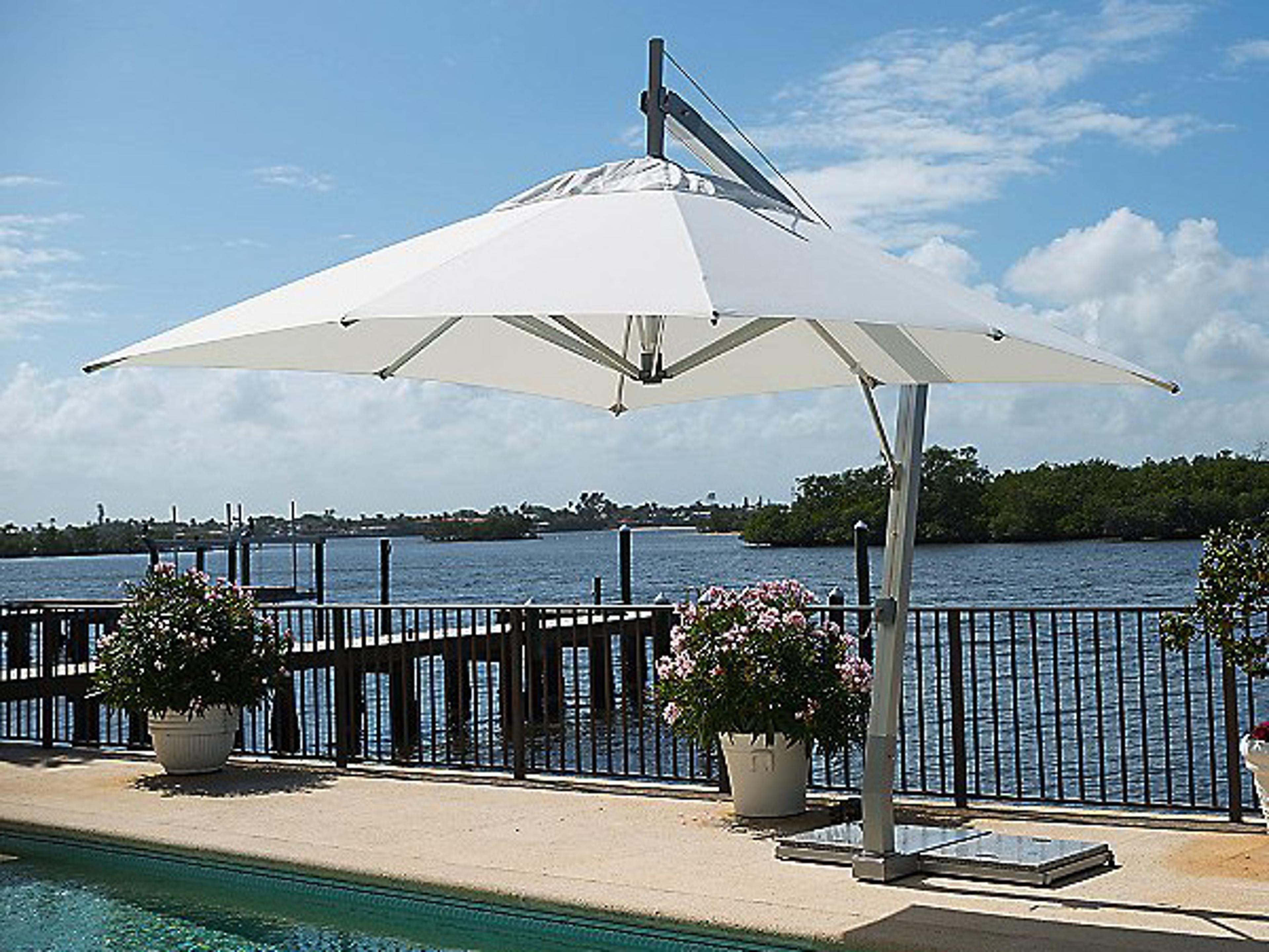 Bambrella Hurricane Side Wind 11.5’ Round Crank Lift Manual Tilt Cantilever Patio Umbrella