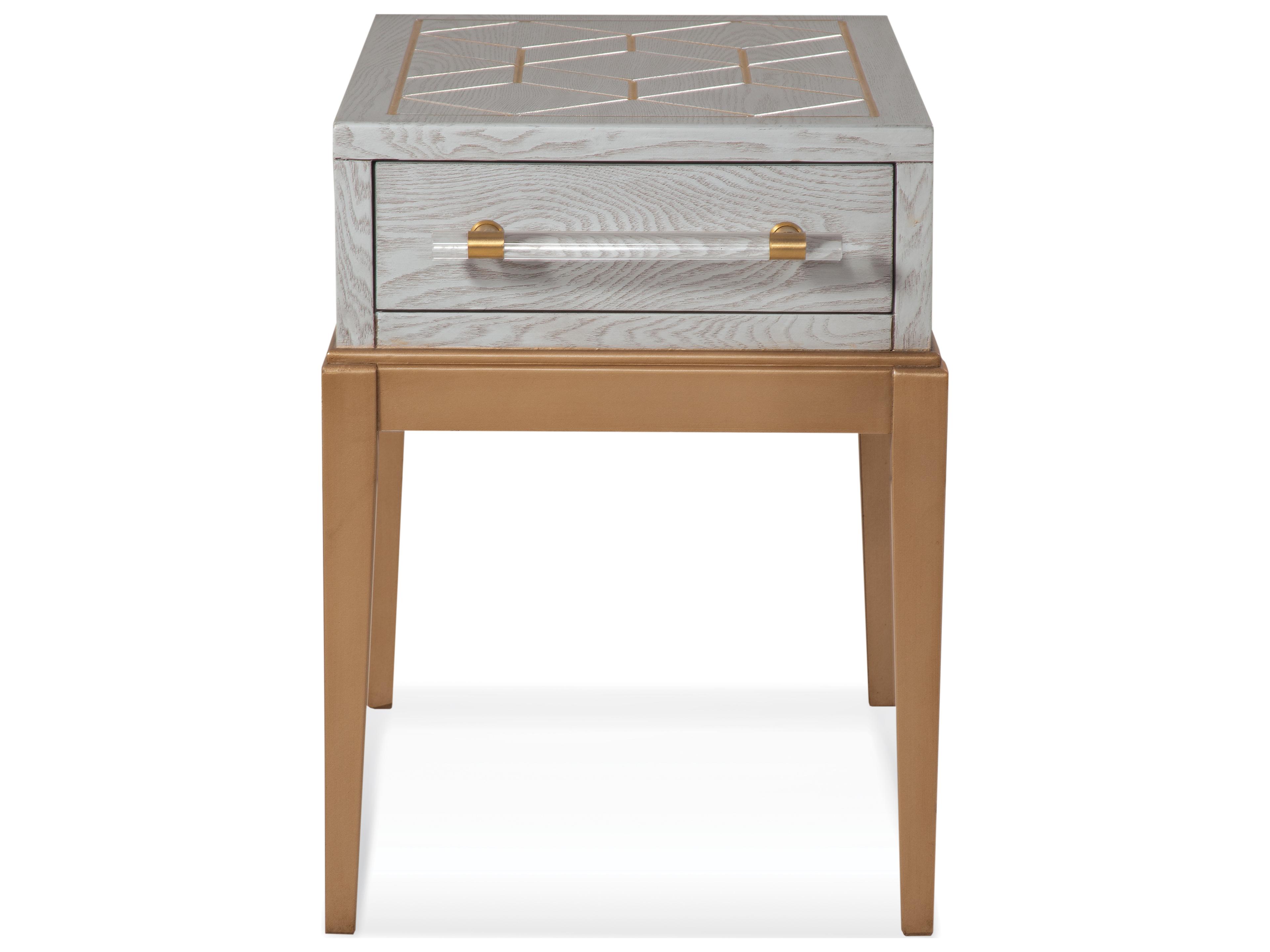 Bassett Mirror Rectangular Wood Gray Veneer With Gold Accent End Table