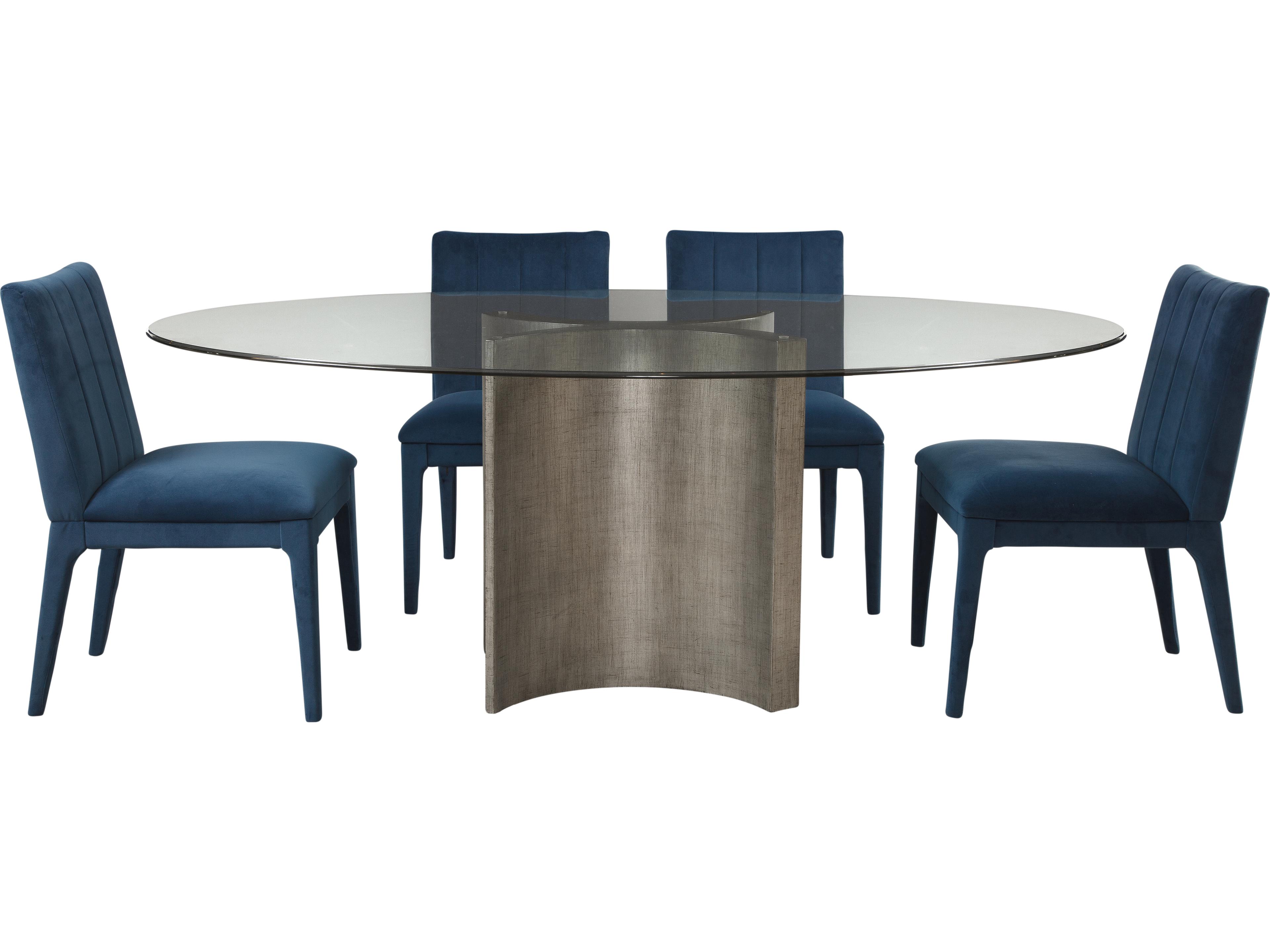 Bassett Mirror Symmetry Oval Glass Silver Dining Table
