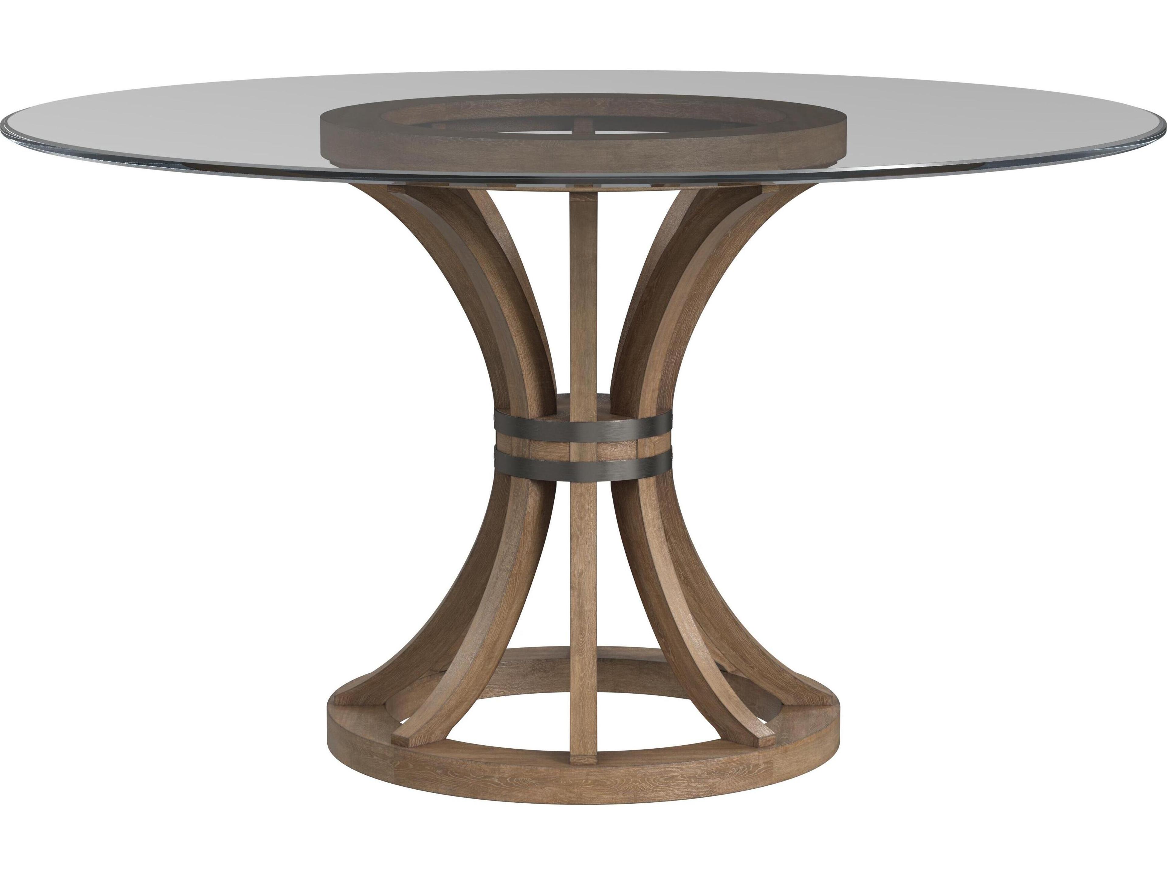 Bassett Mirror Sheffield Round Glass Weathered Natural Dining Table