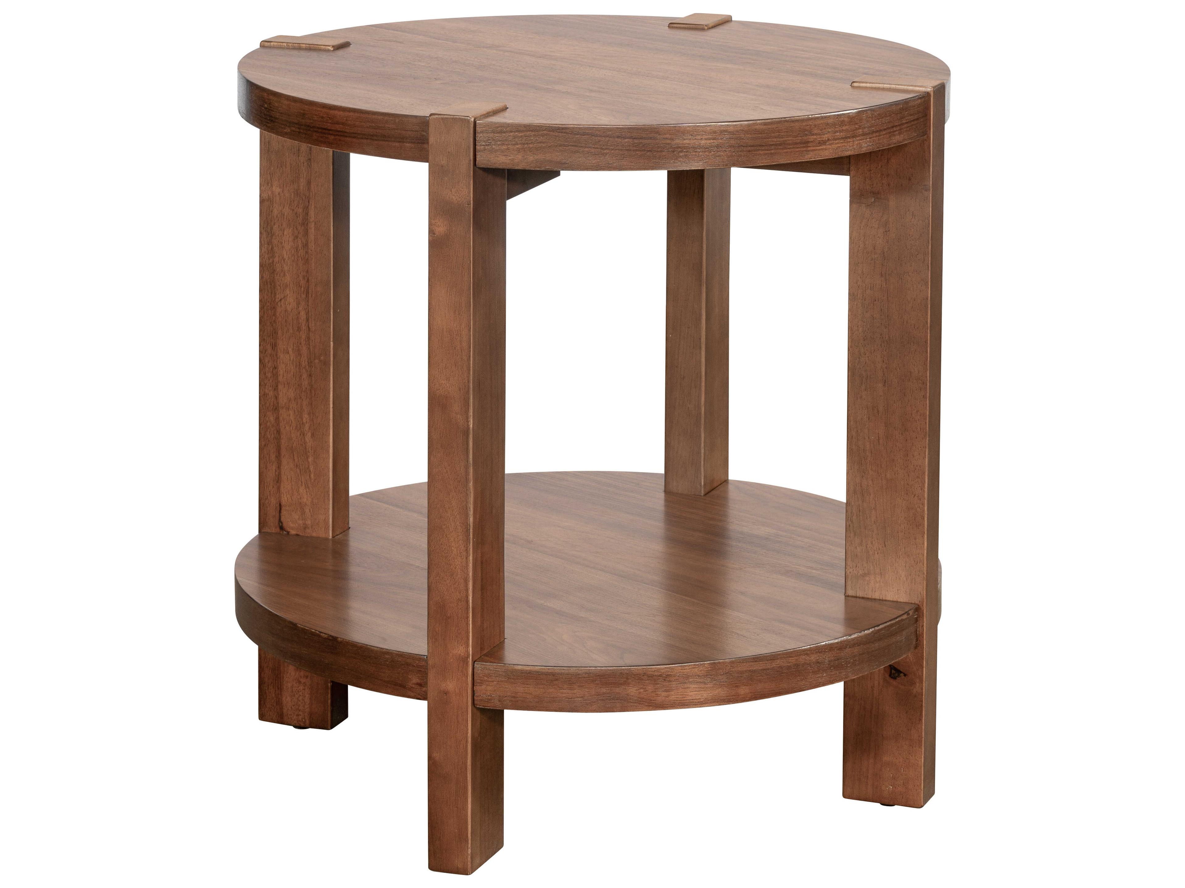 Bassett Mirror Winston Round Wood Brown Warm Walnut End Table