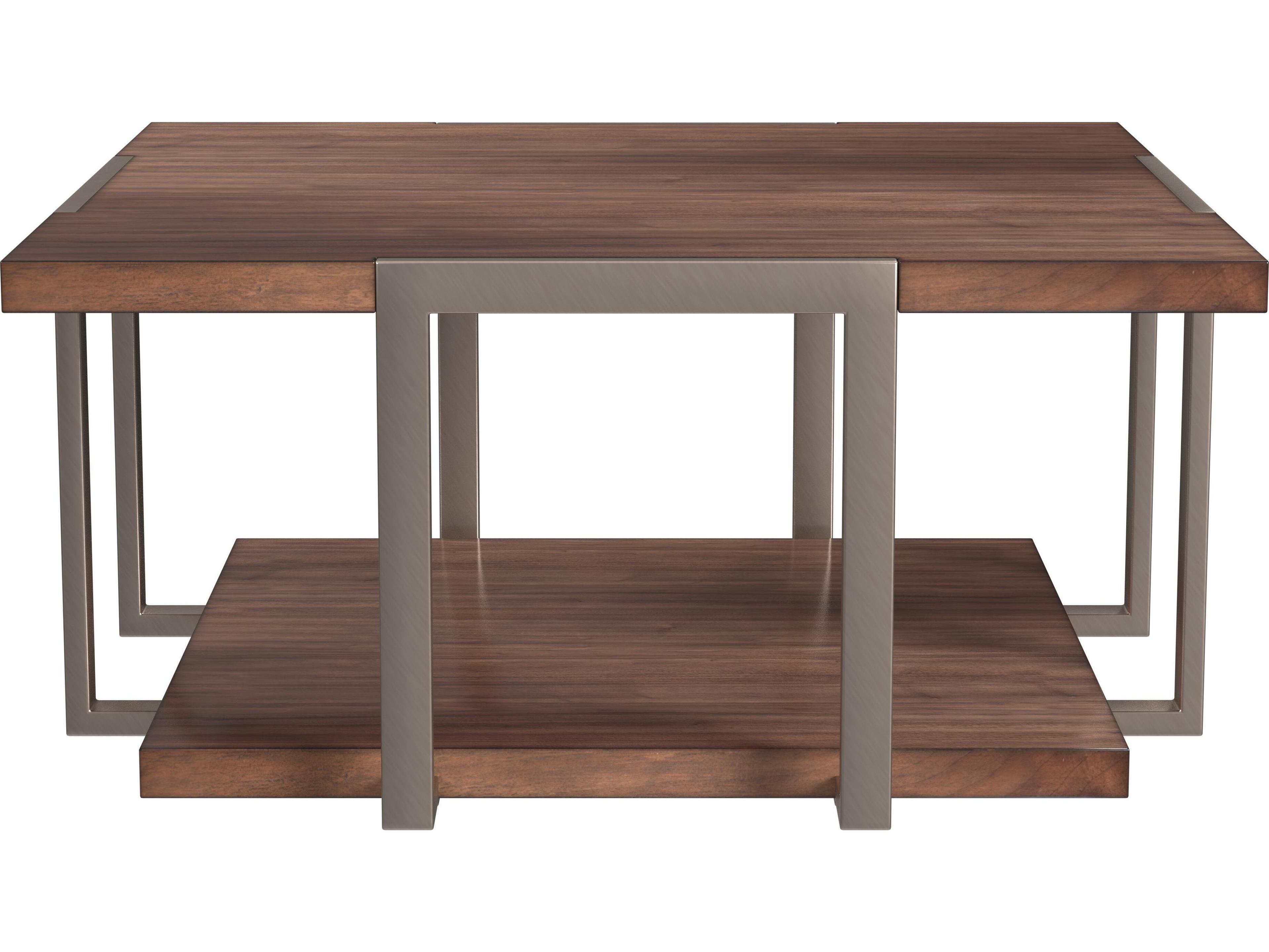 Bassett Mirror Brooke Square Wood Walnut Brushed Gold Cocktail Table