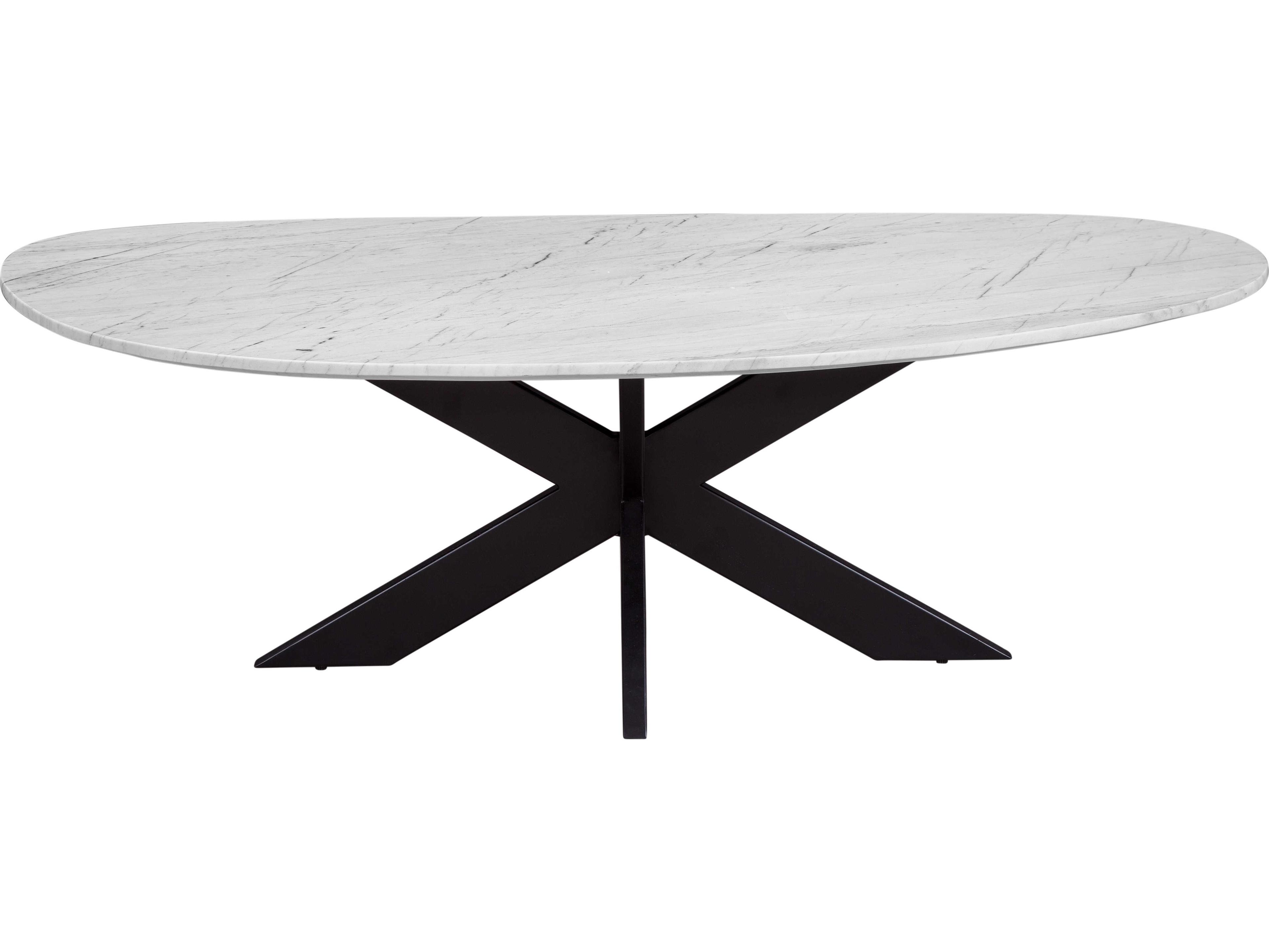 assett Mirror Oval Matte Black White Marble Coffee Table
