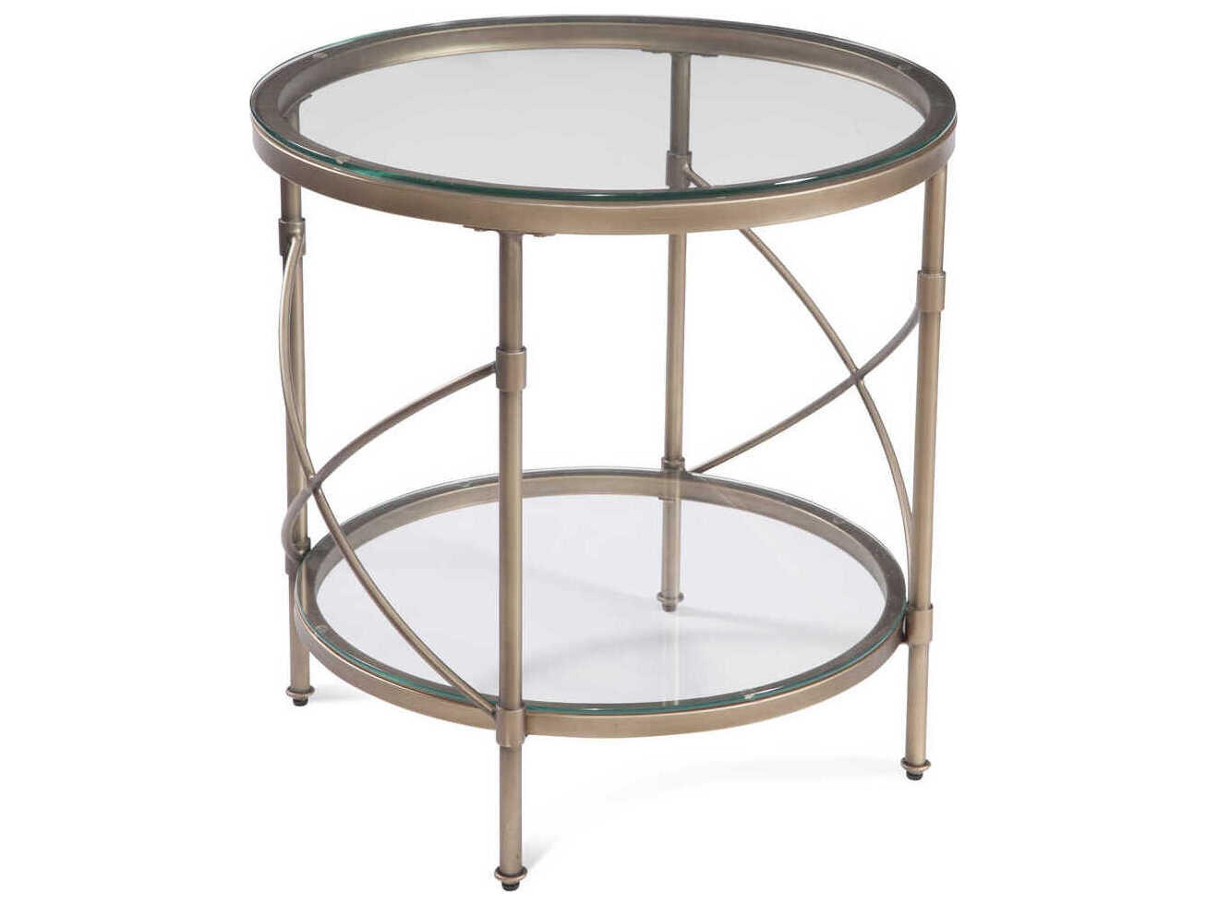 Bassett Mirror Harrison Round Glass Antique Gold End Table