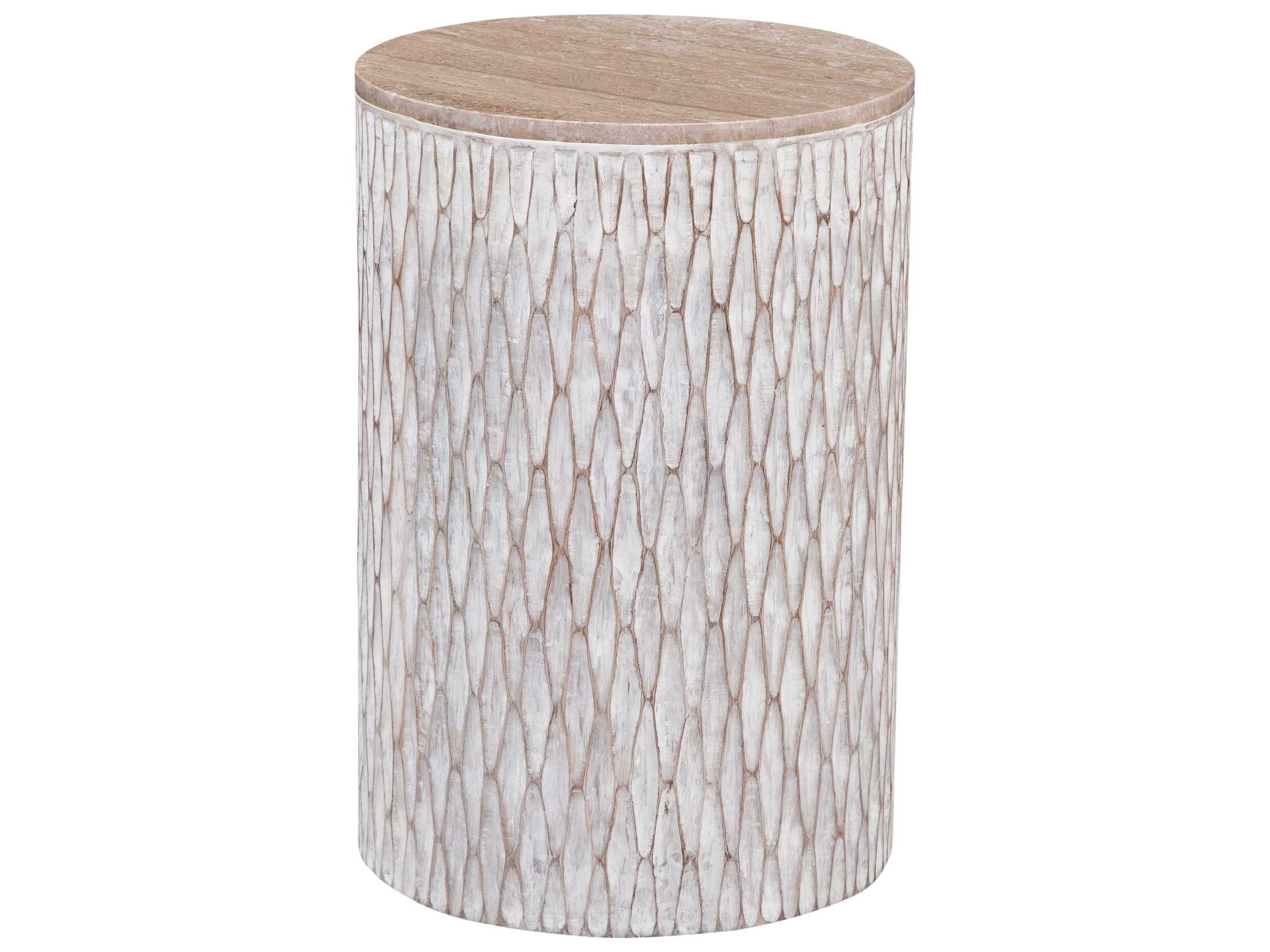 Bassett Mirror Lorenzo Round Wood White End Table