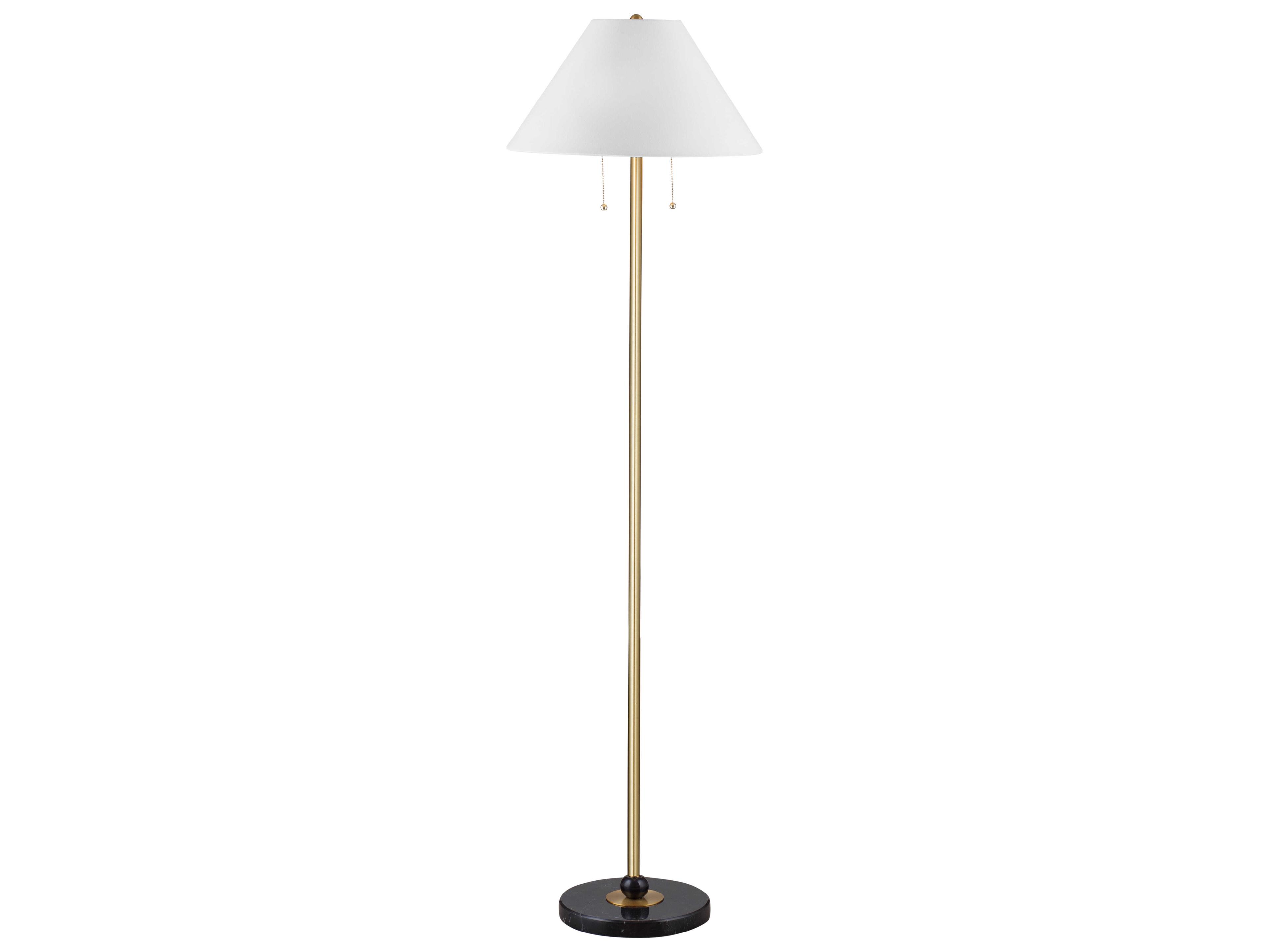 Bassett Mirror Lenor Black Brass White Linen Floor Lamp