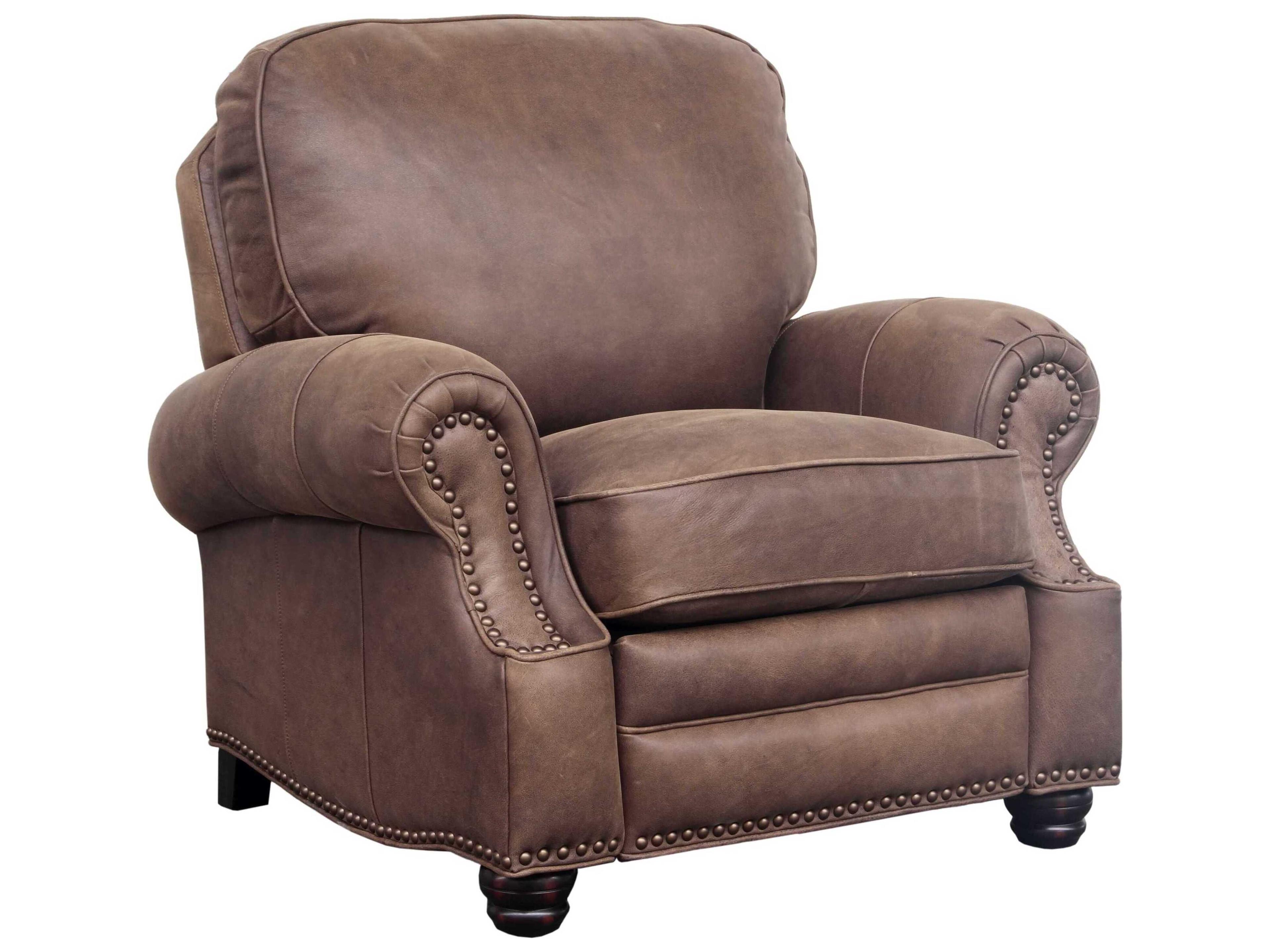 Barcalounger Vintage Longhorn Dark Sanded Bomber Brown Leather Recliner