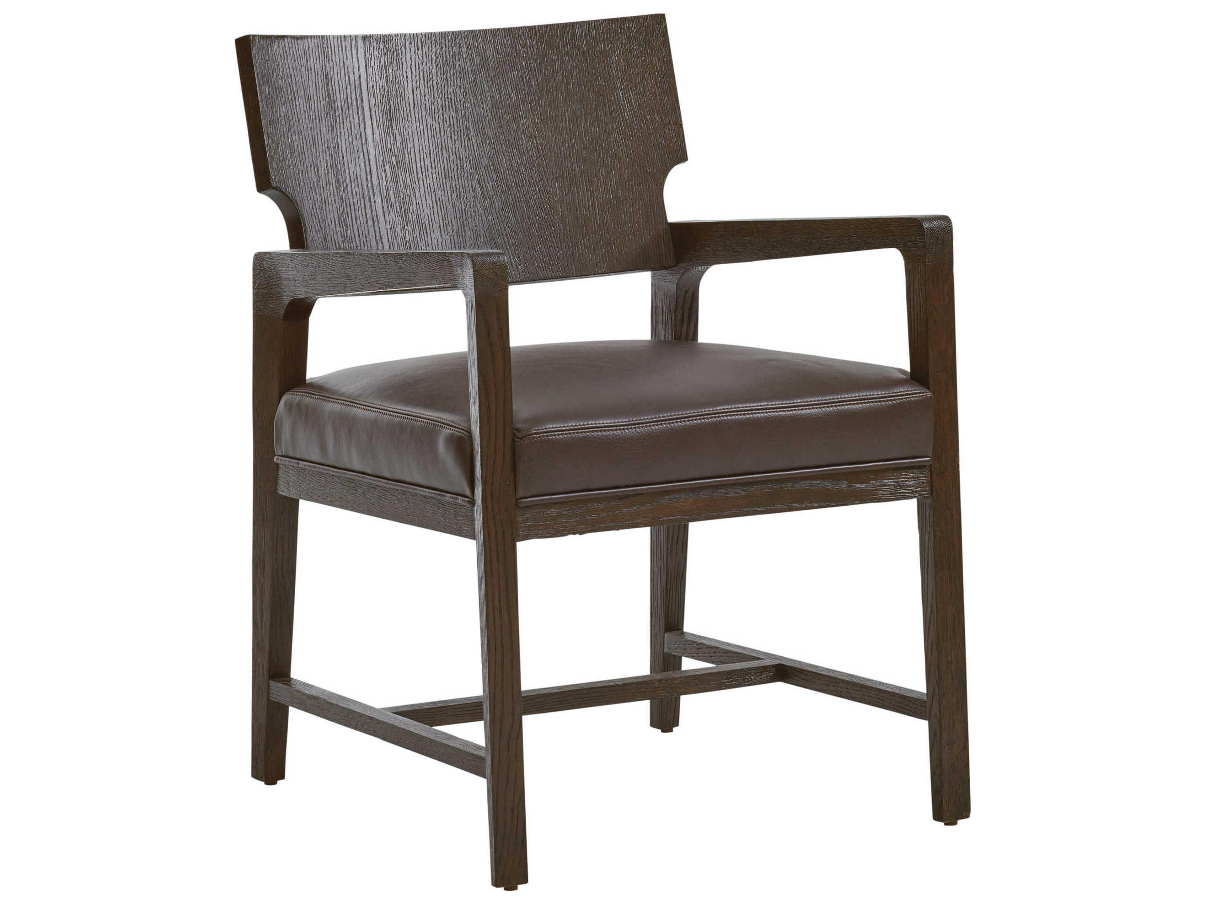 Barclay Butera Park City Highland Leather Brown Upholstered Arm Dining Chair