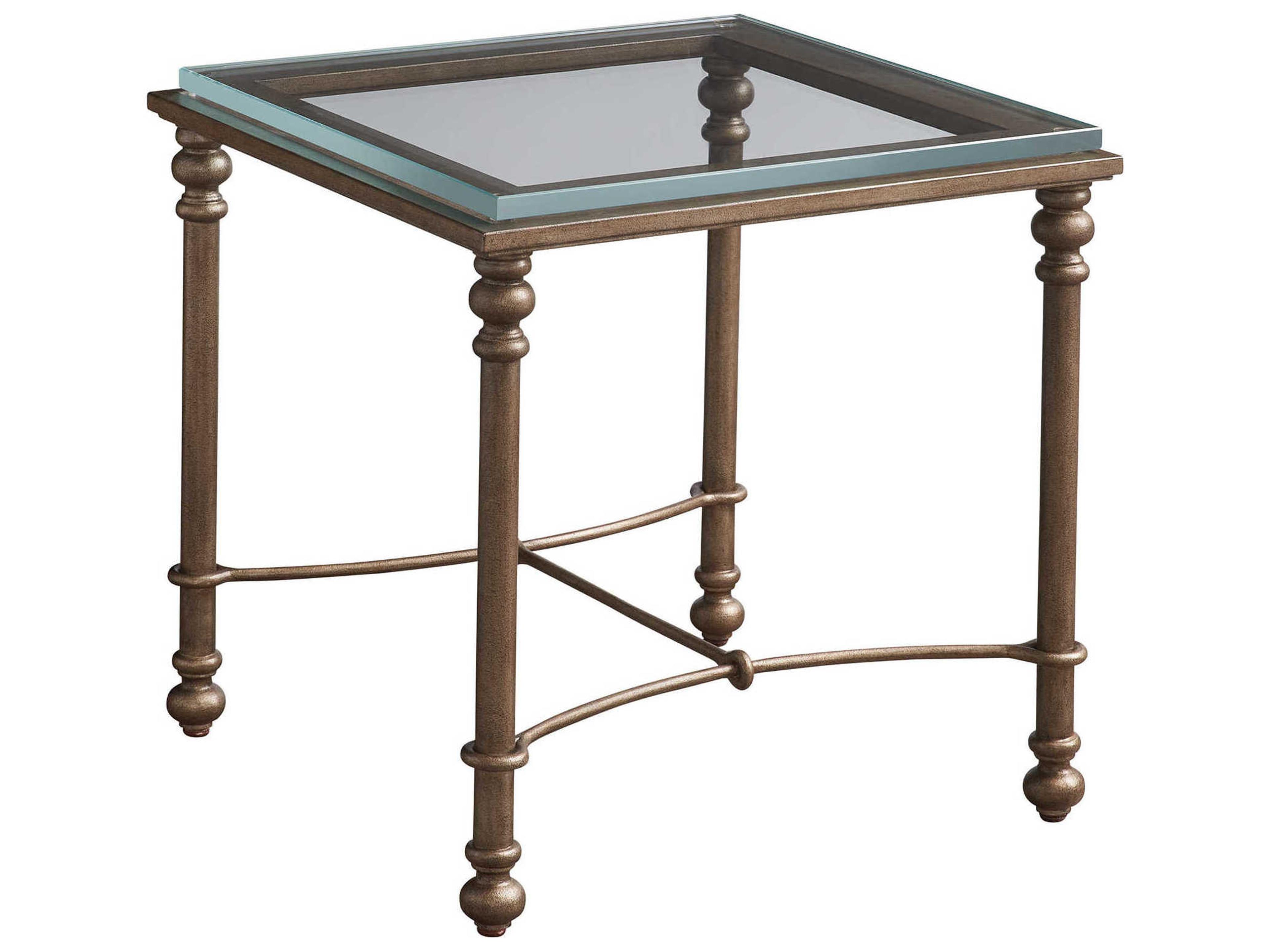 Barclay Butera Laguna Bluff Square Glass Textured Burnished Brass End Table