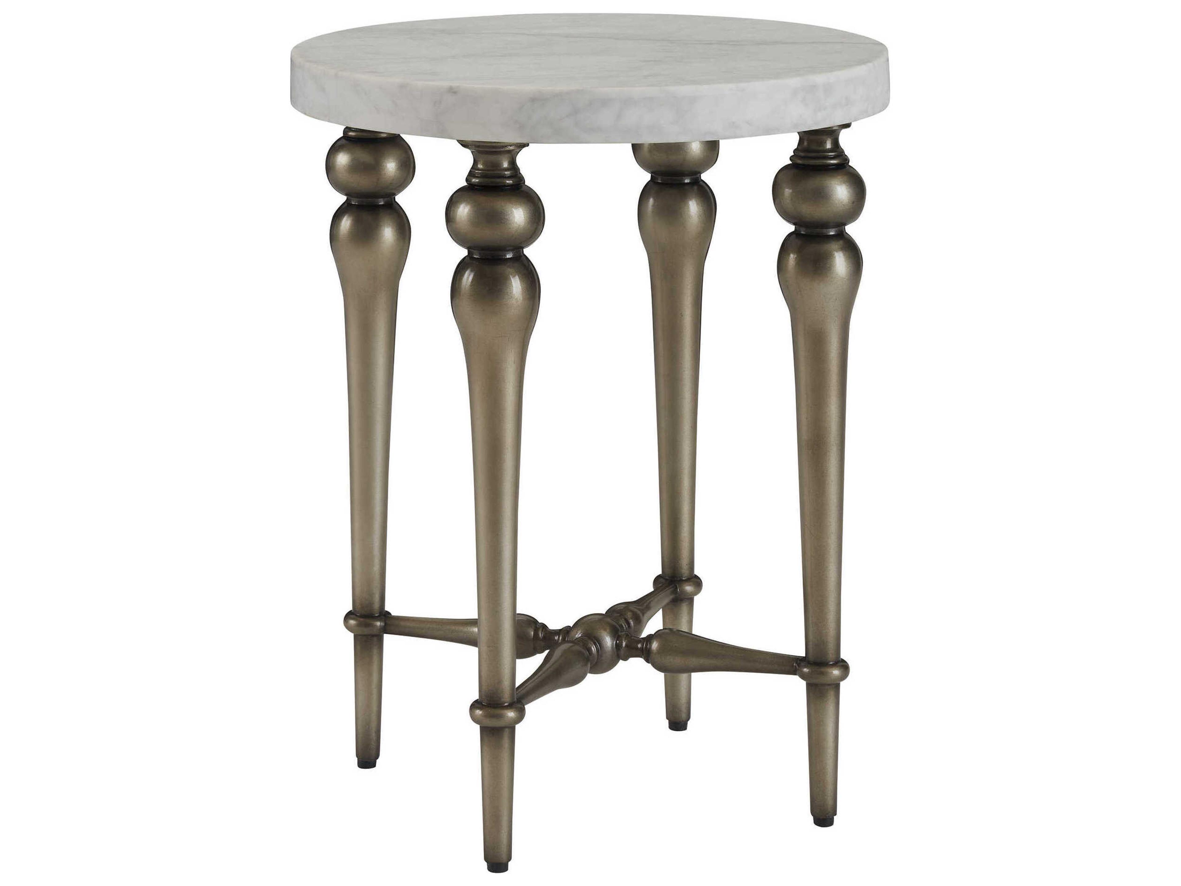 Barclay Butera Villa Blanca Round Marble White Antique Silver Argos Martini End Table