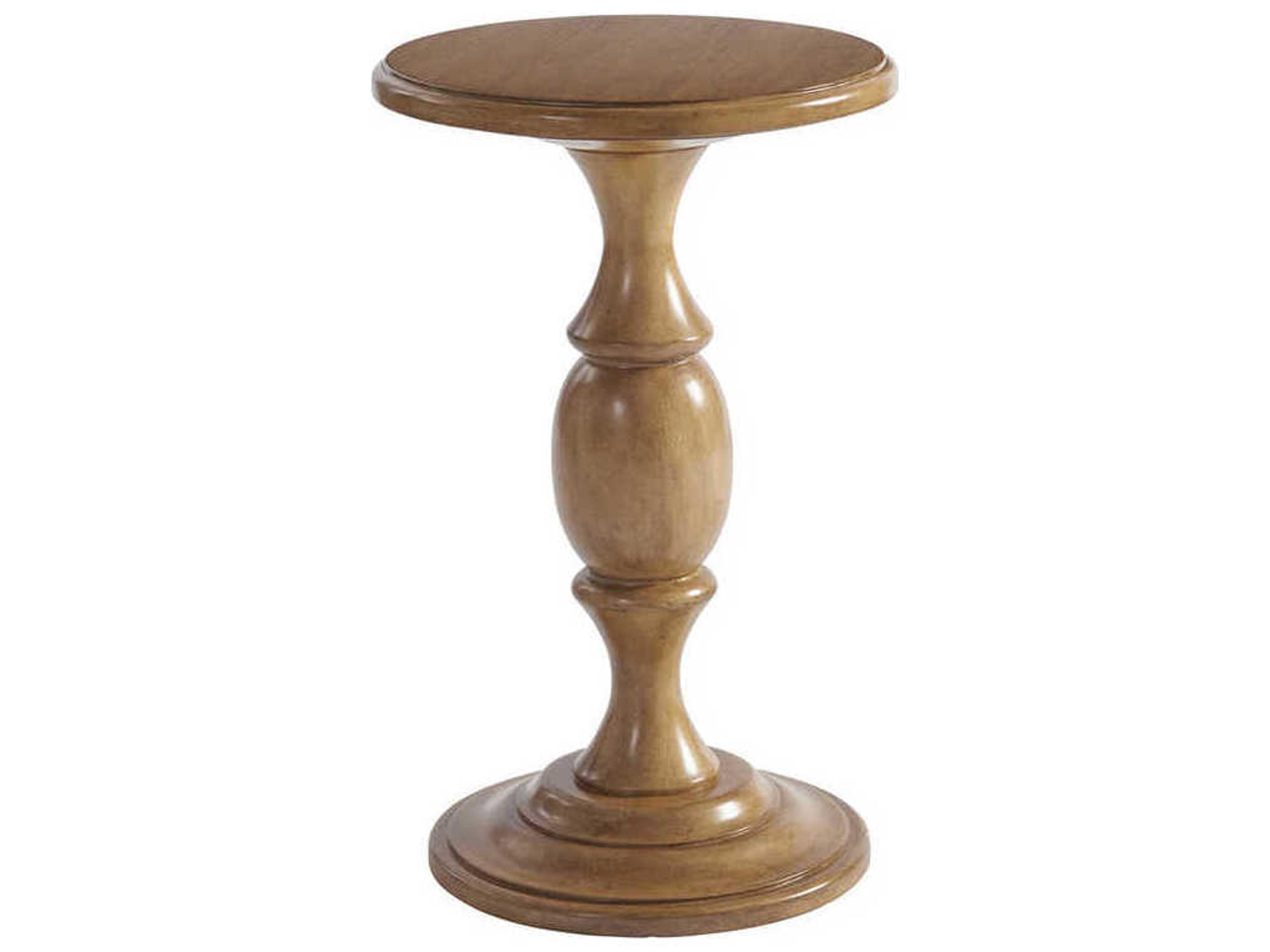 Newport Yacht Club Round Wood Sandstone End Table