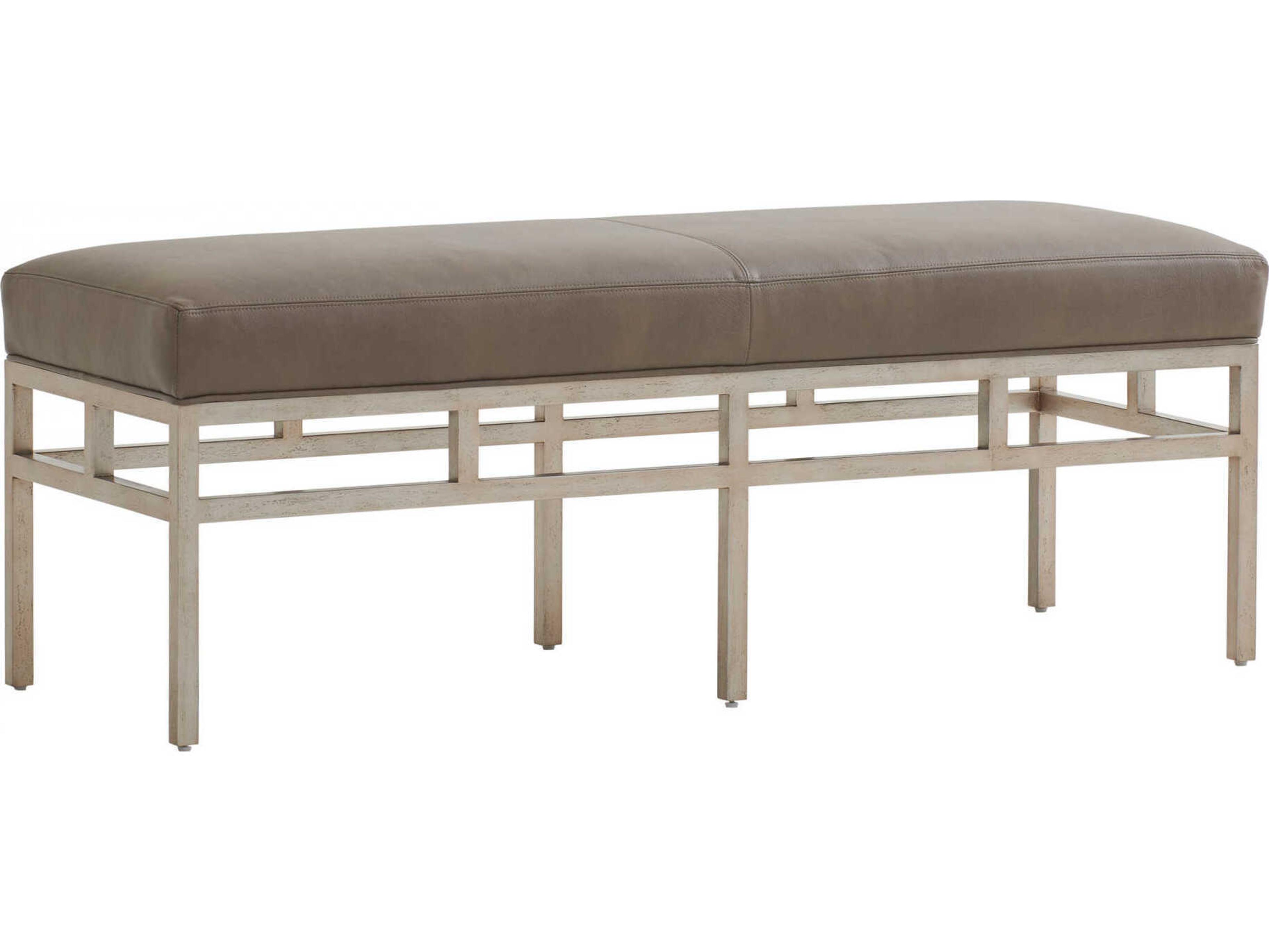 Barclay Butera Upholstery Lucca Metal Gray Leather Accent Bench