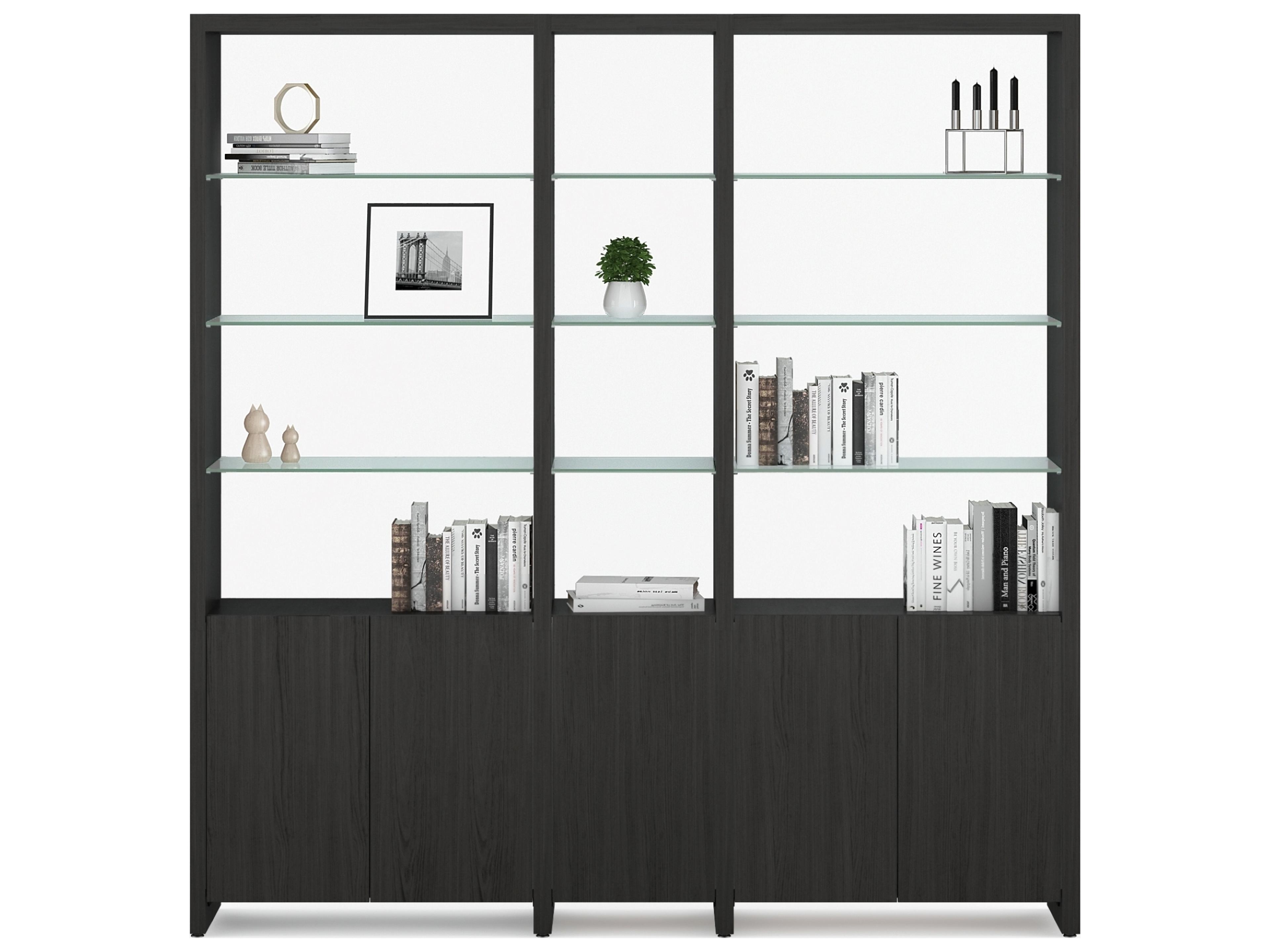 BDI Linea Charcoal Stained Ash Clear Bookcase