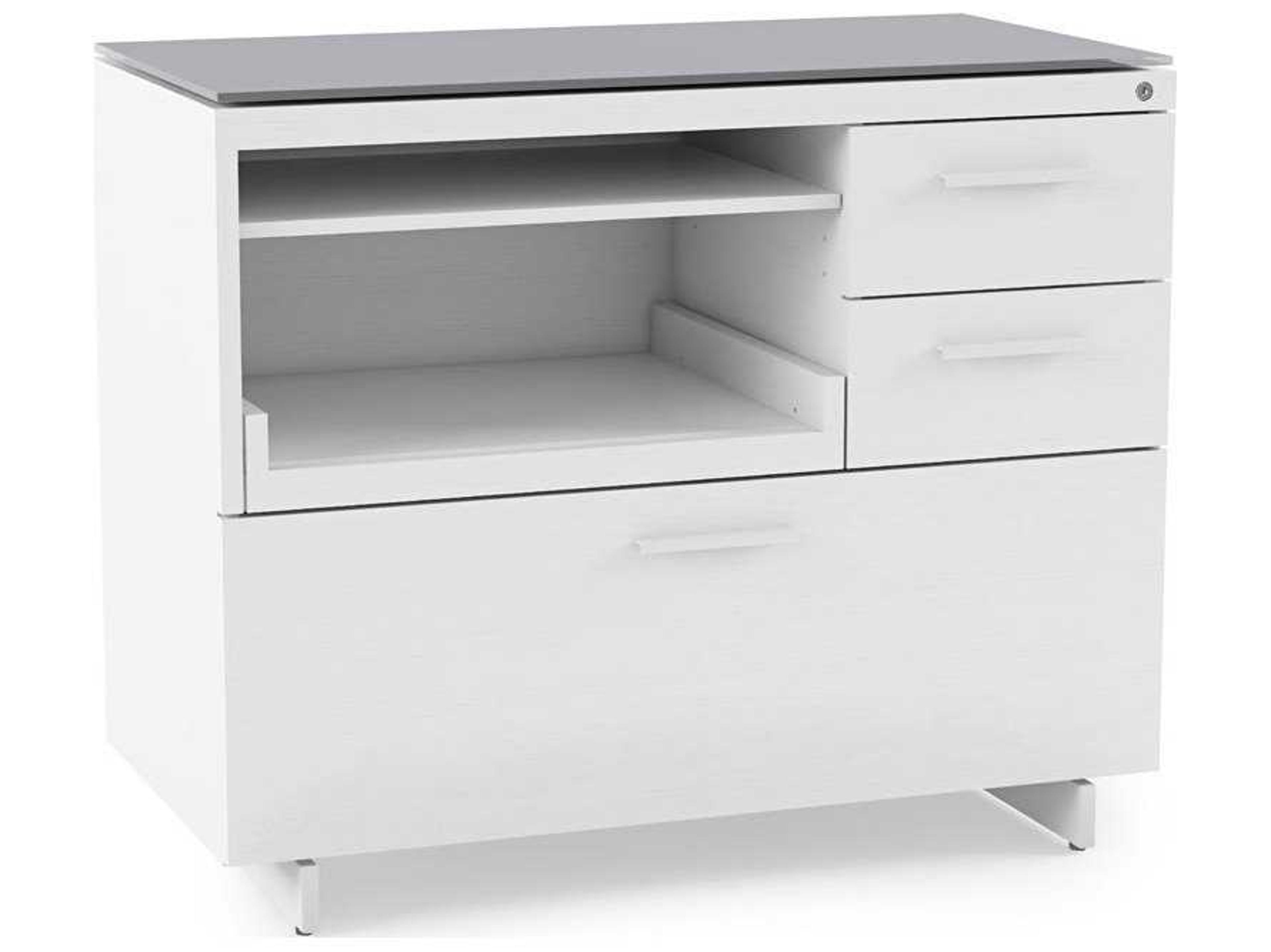 BDI Centro Satin White & Grey Etched Glass File Cabinet