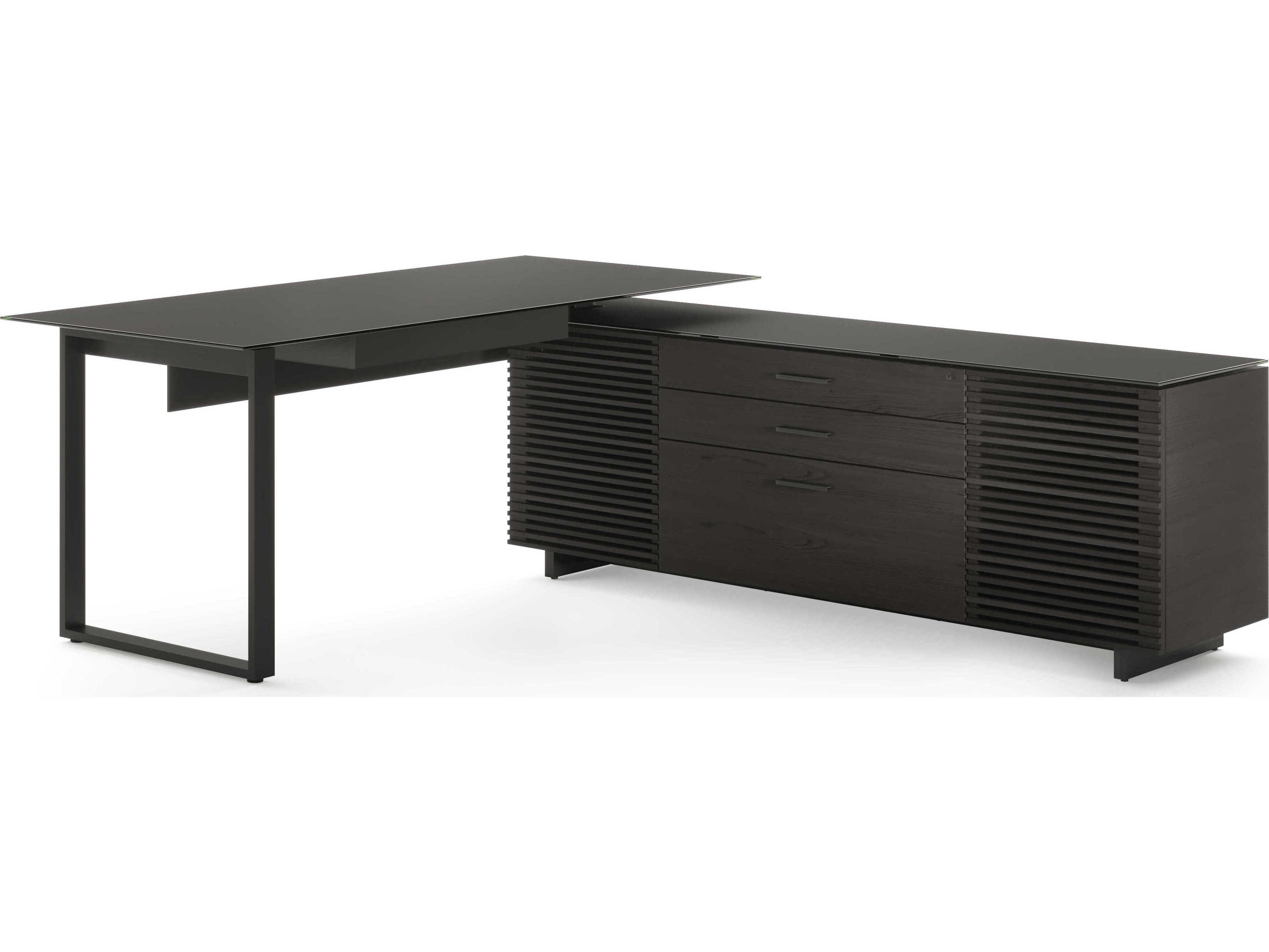 BDI Corridor Charcoal Stained Ash Black Wood L-Shaped Desk