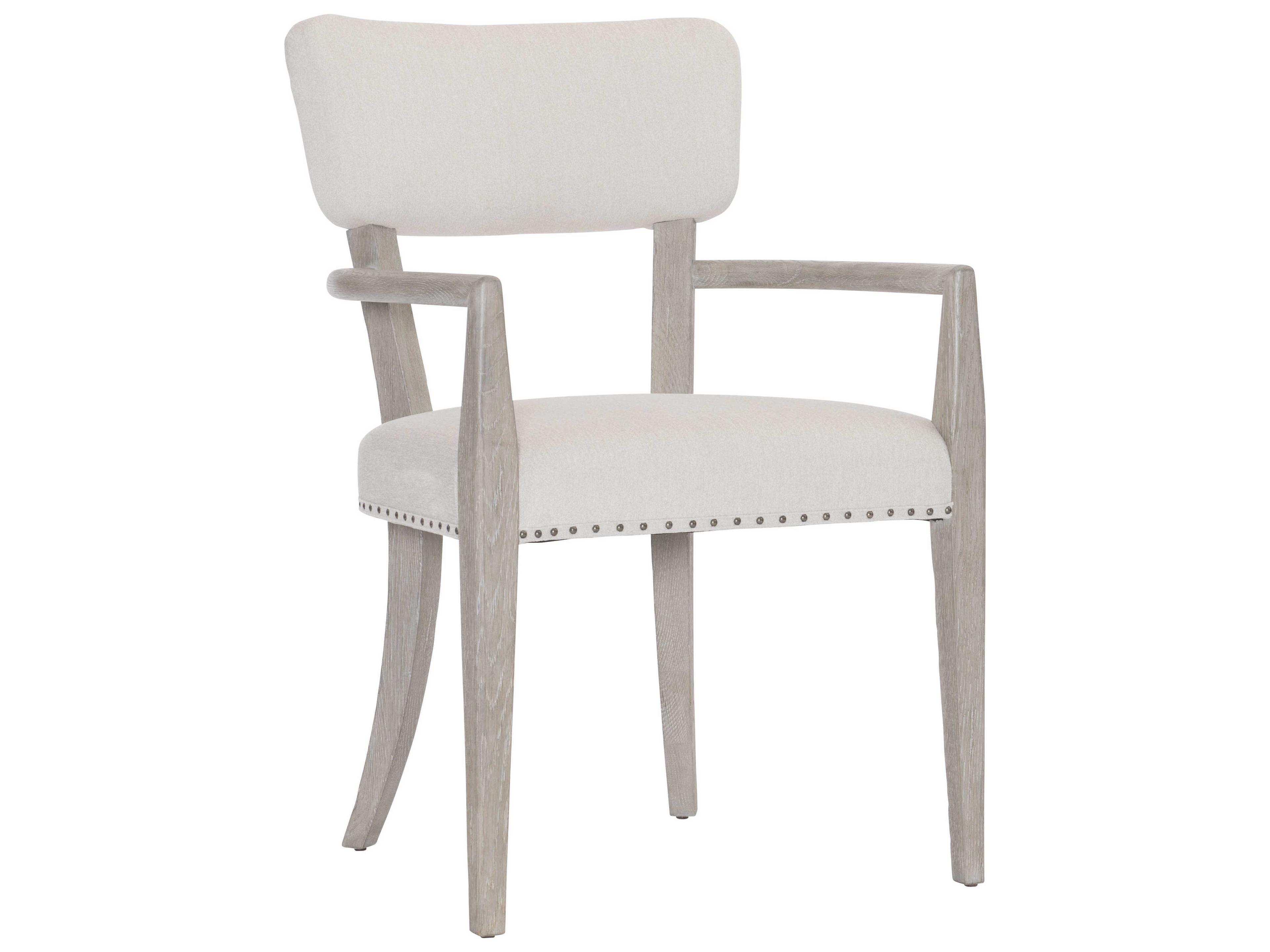 Bernhardt Albion Oak Wood White Upholstered Arm Dining Chair