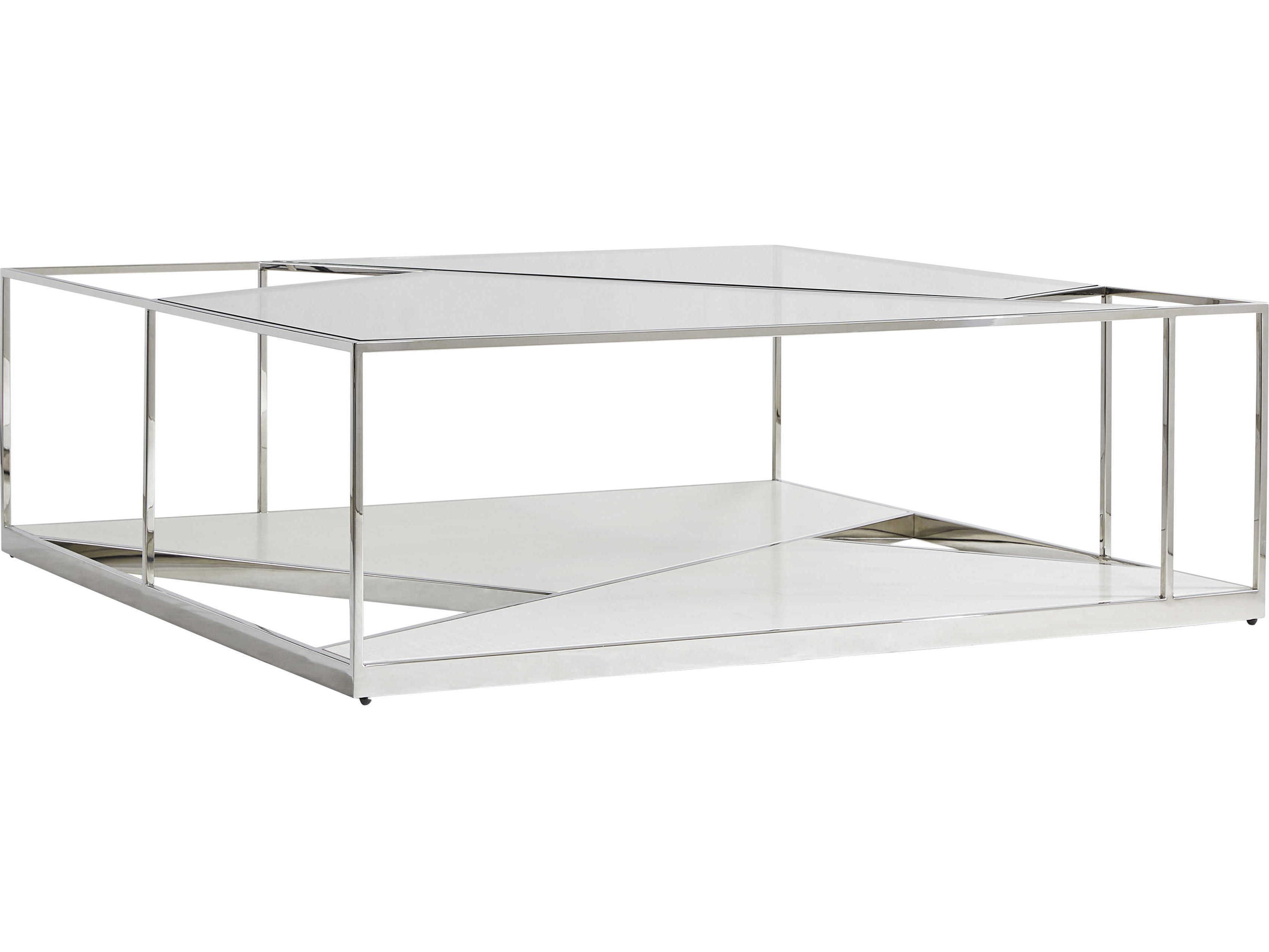 Bernhardt Maymont Rectangular Glass Polished Stainless Steel Cocktail Table