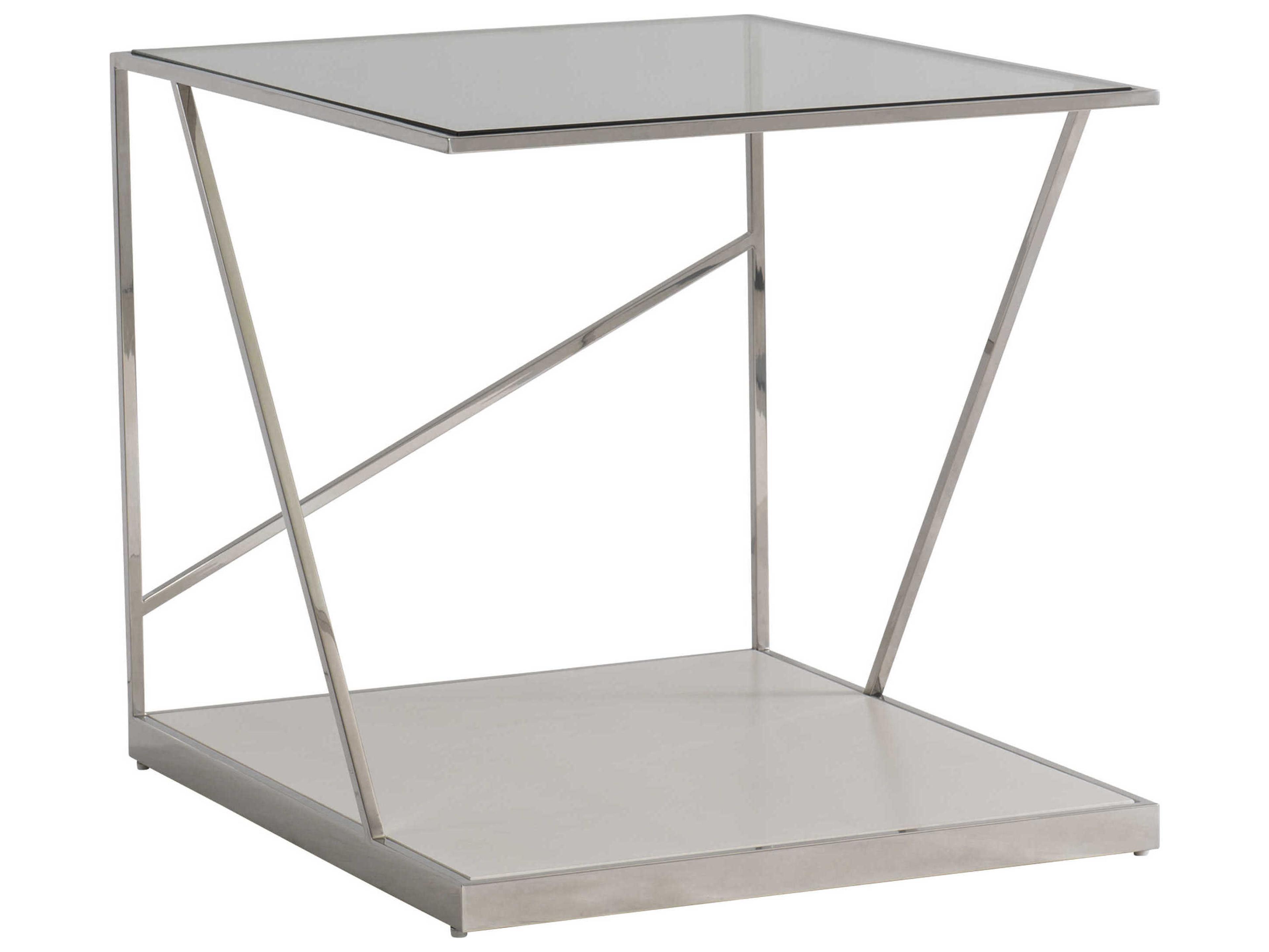 Bernhardt Maymont Rectangular Glass Powder Polished Stainless Steel End Table