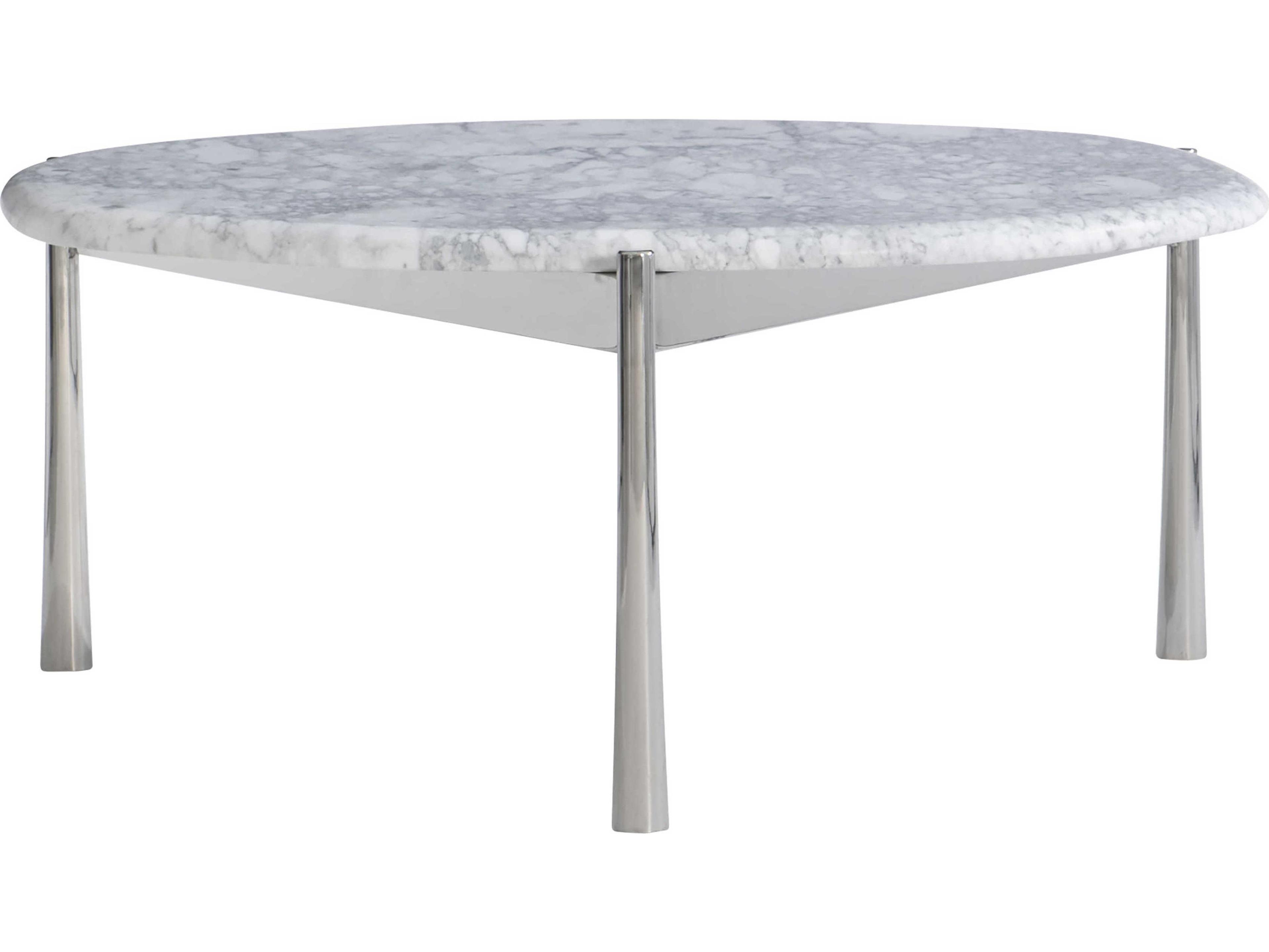 Bernhardt Arris Round Honed Arabescato Marble Polished Stainless Steel Cocktail Table