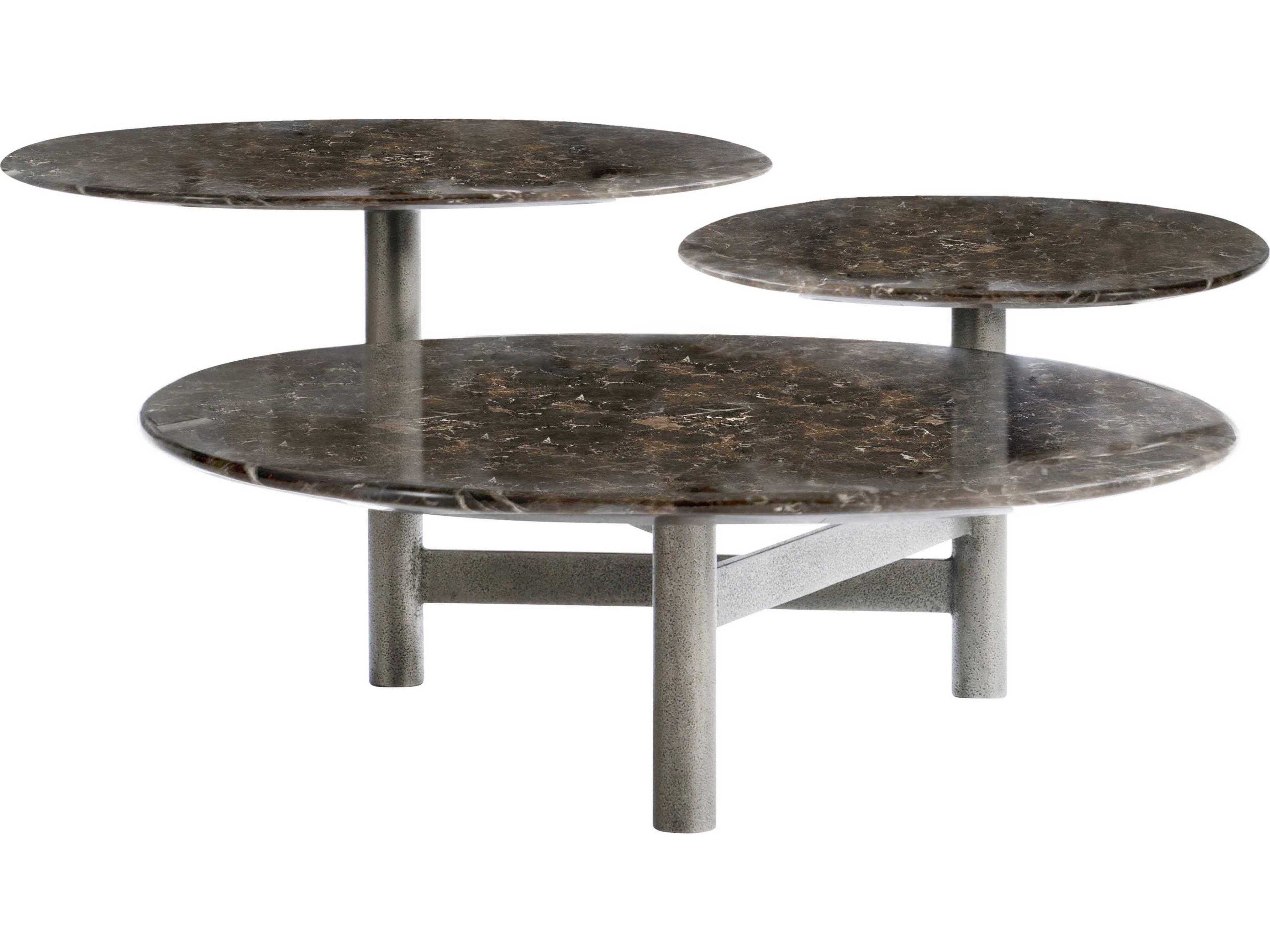 Bernhardt Nez Round Brown Emperador Marble Graphite Cocktail Table