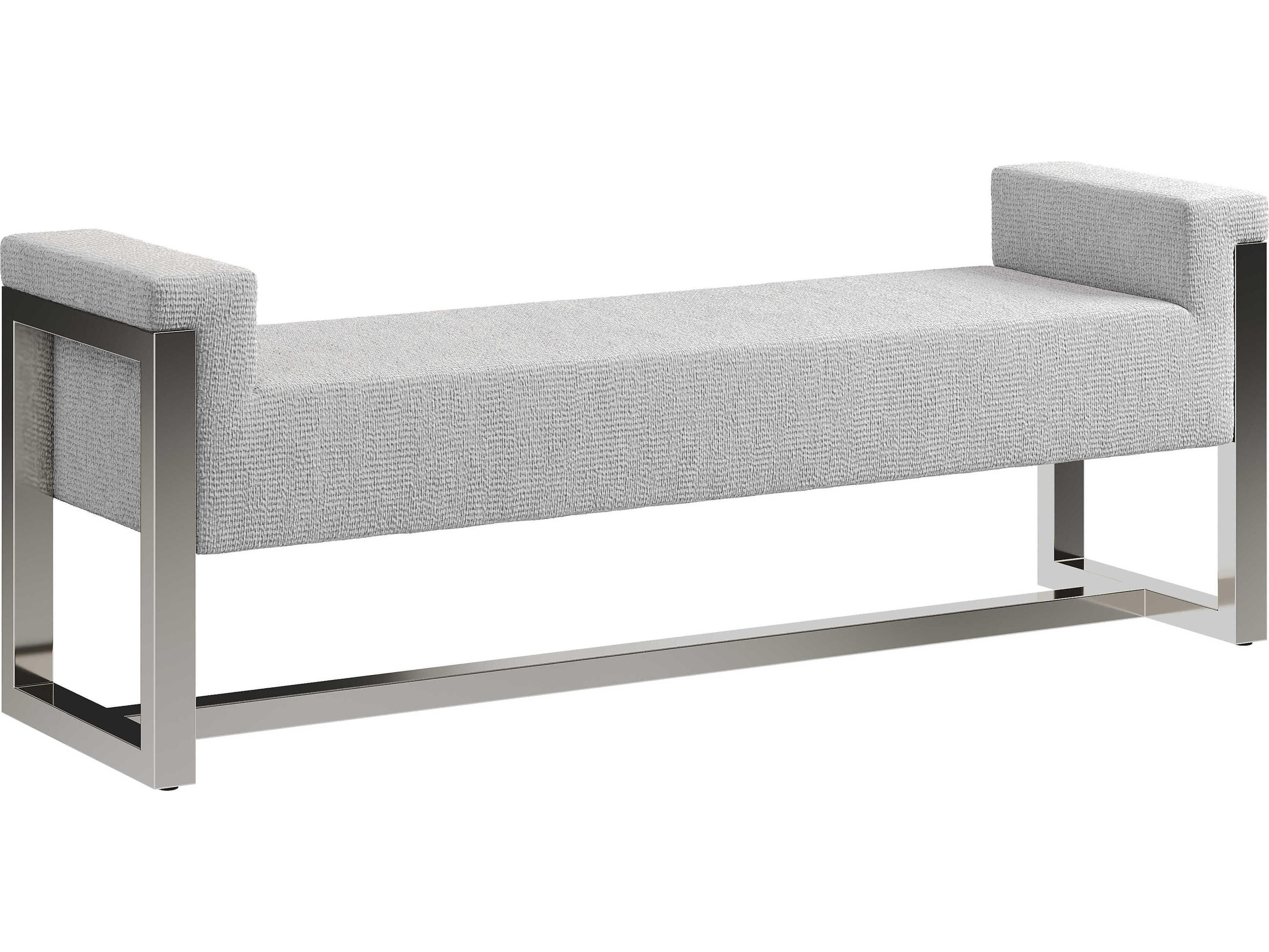 Bernhardt Stratum Polished Nickel Gray Upholstered Accent Bench