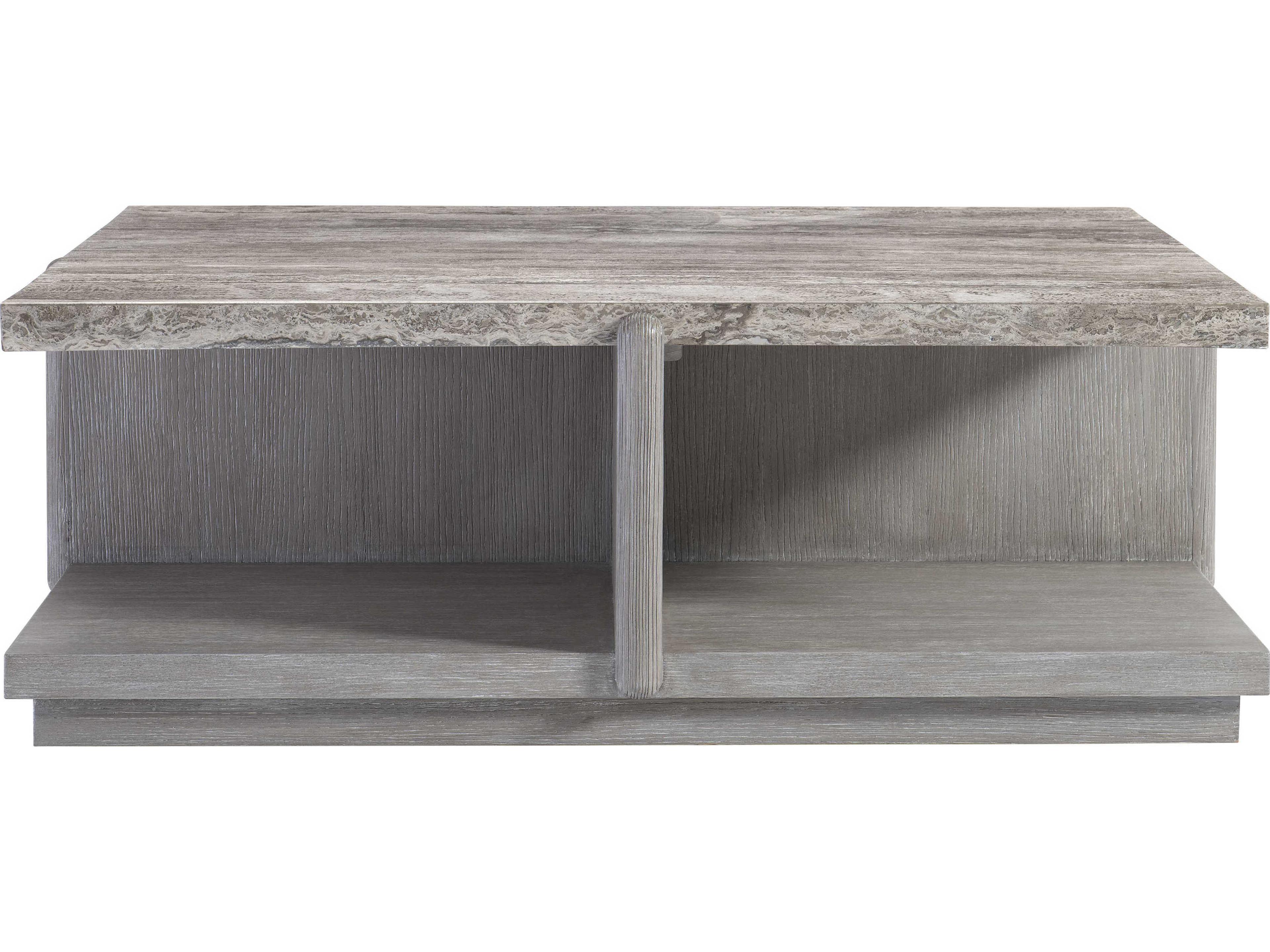 Bernhardt Sereno Square Ailver Travertine Stone Coffee Table