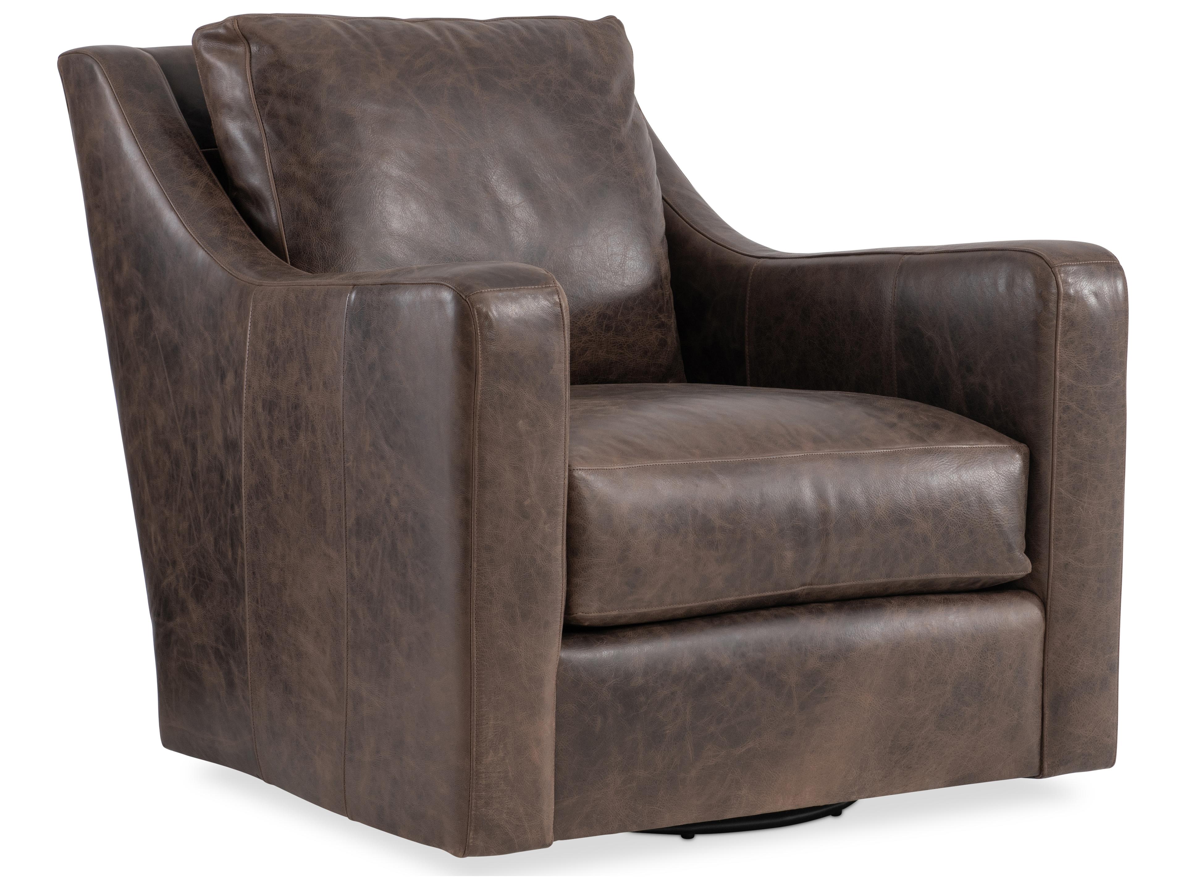 Bernhardt Ventura Swivel Brown Leather Accent Chair