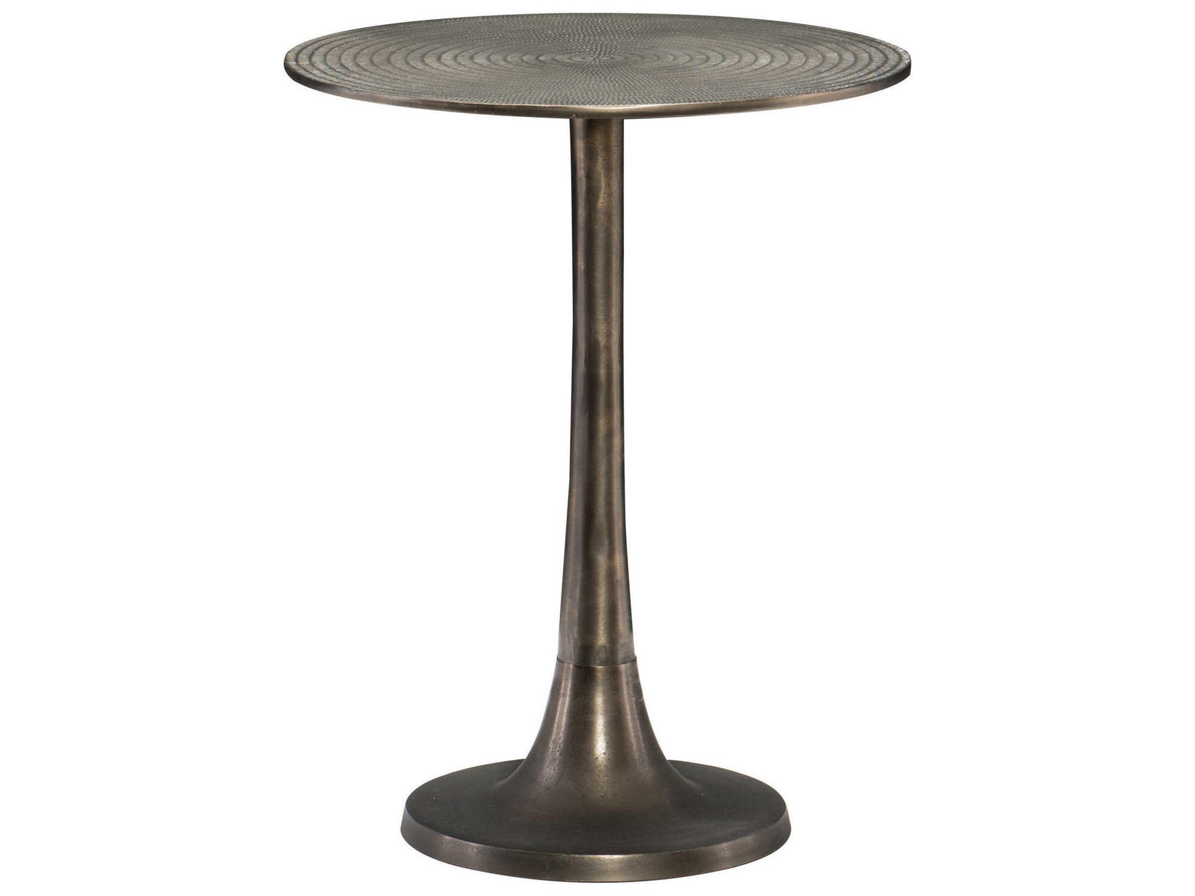 Bernhardt Interiors Casegoods Calla Round Metal Chiseled Antique Brass Chairside Table