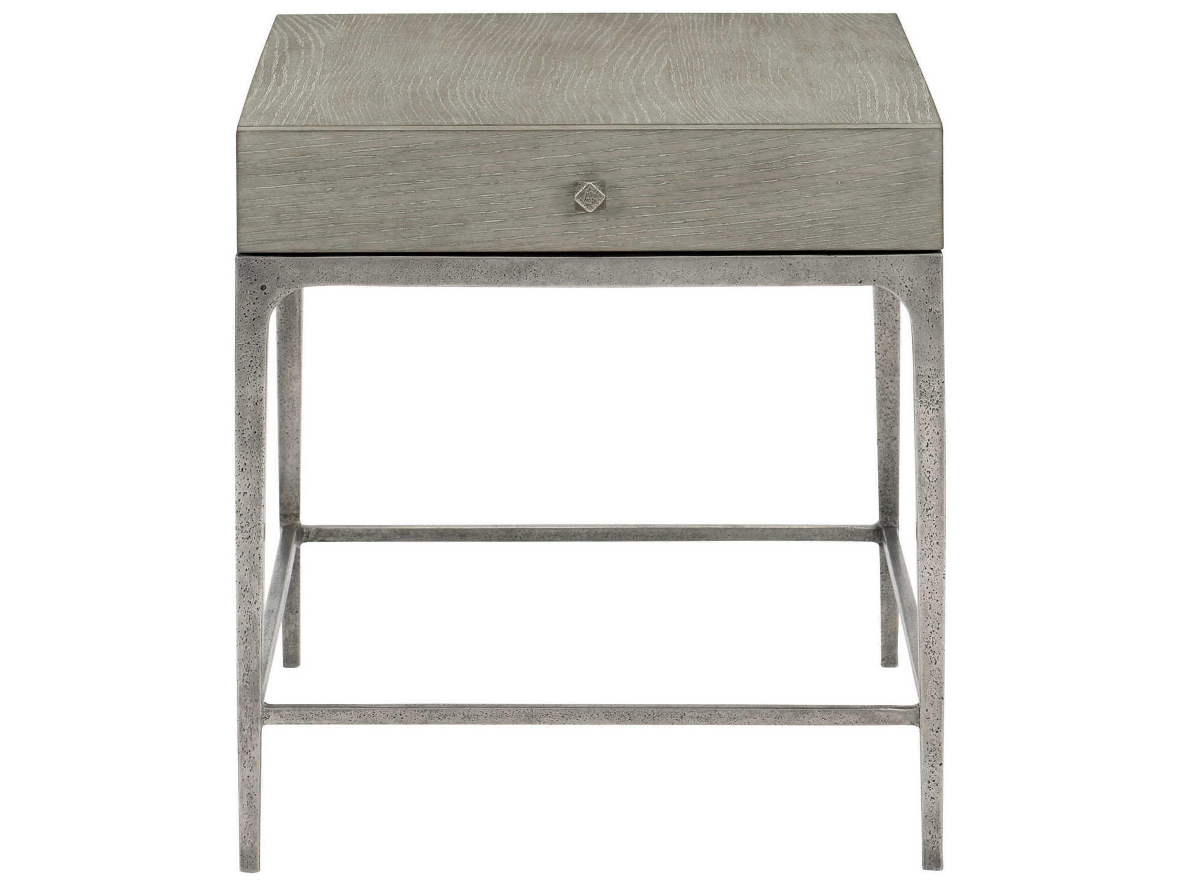 Bernhardt Linea Rectangular Wood Cerused Greige Textured Graphite Metal End Table