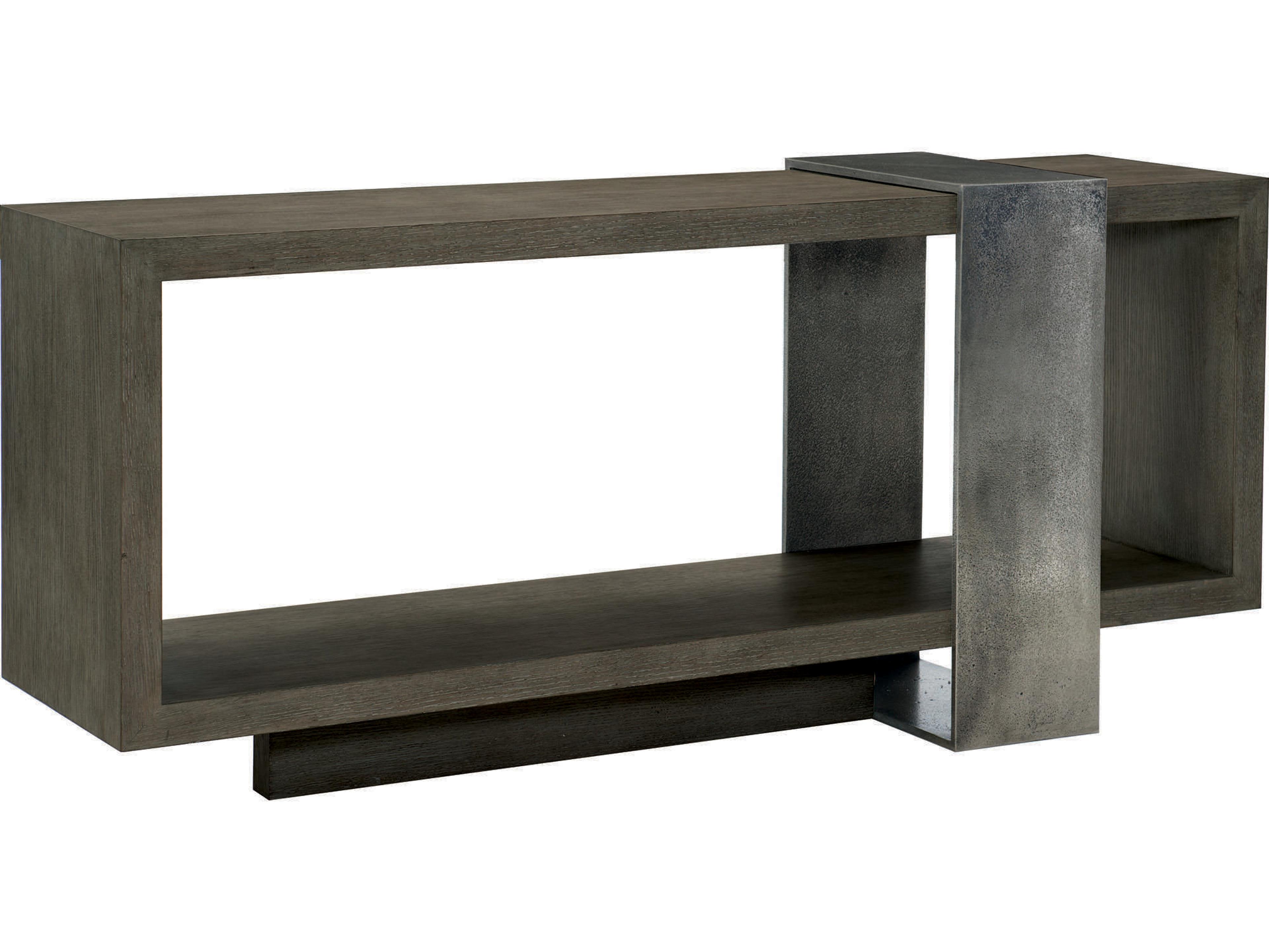 Bernhardt Linea Rectangular Wood Cerused Charcoal Textured Graphite Metal Console Table