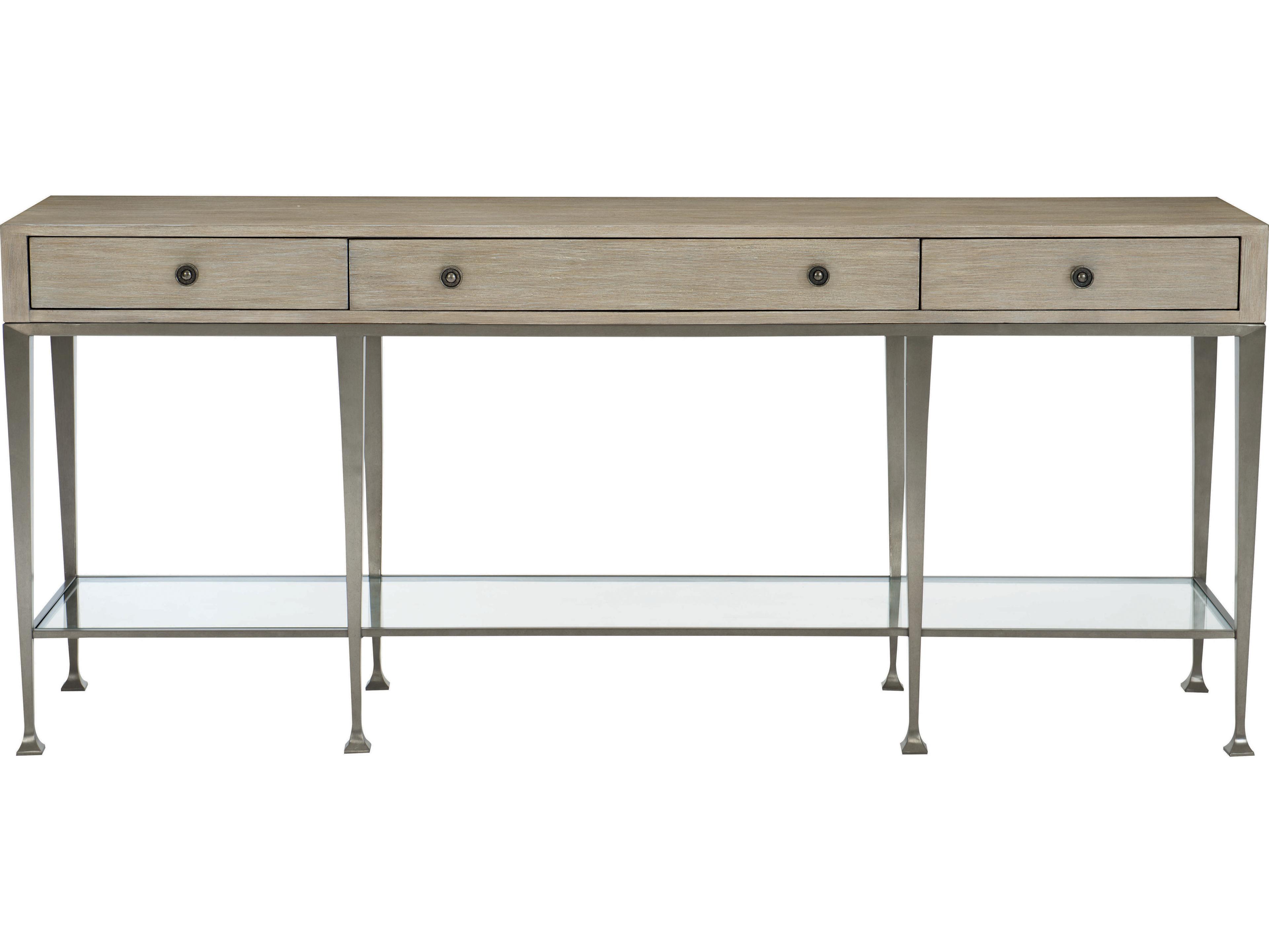 Bernhardt Santa Barbara Rectangular Wood Sandstone Vintage Nickel Metal Console Table