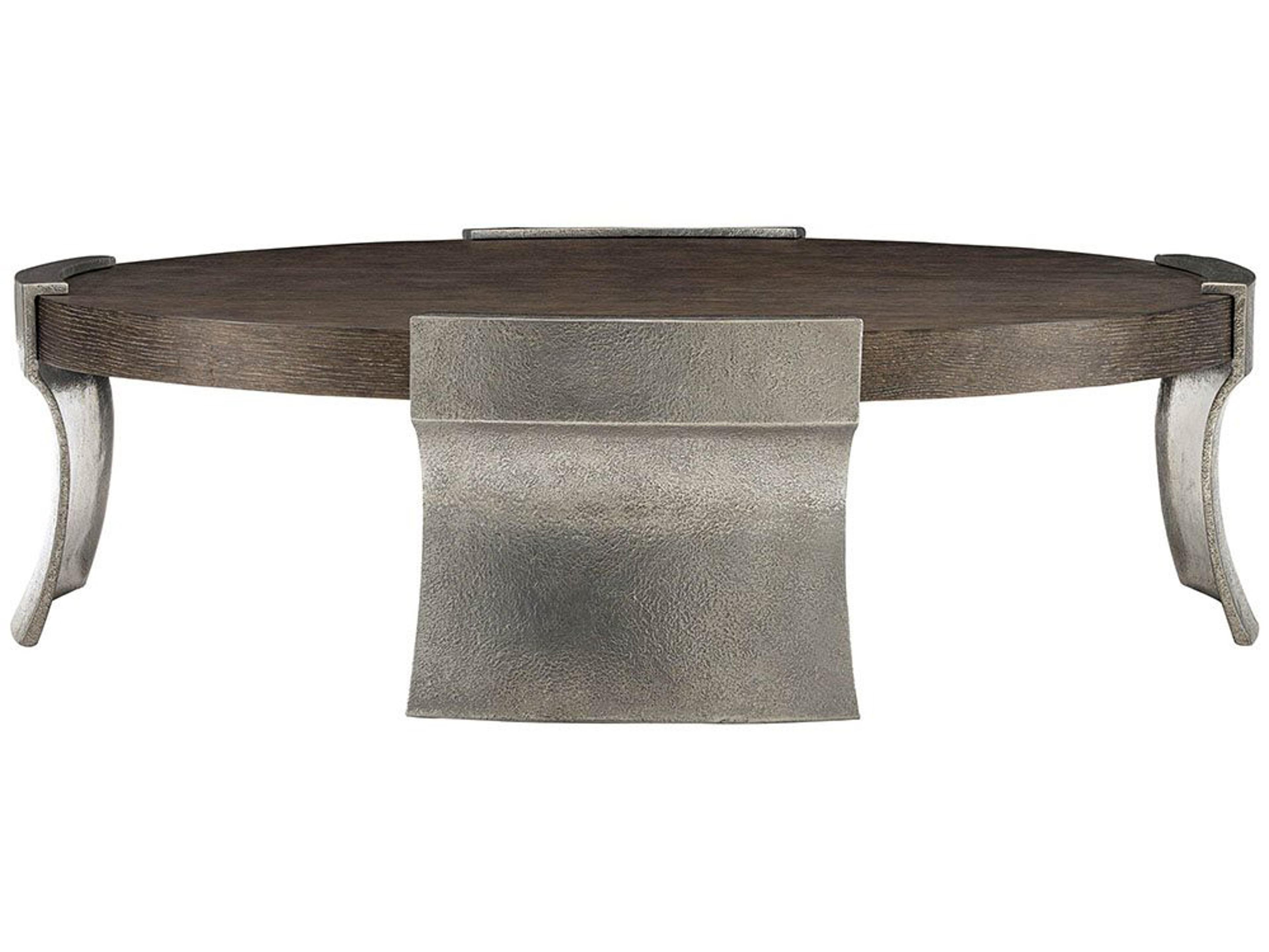 Bernhardt Gainsford Round Wood Weathered Charcoal Graphite Cocktail Table