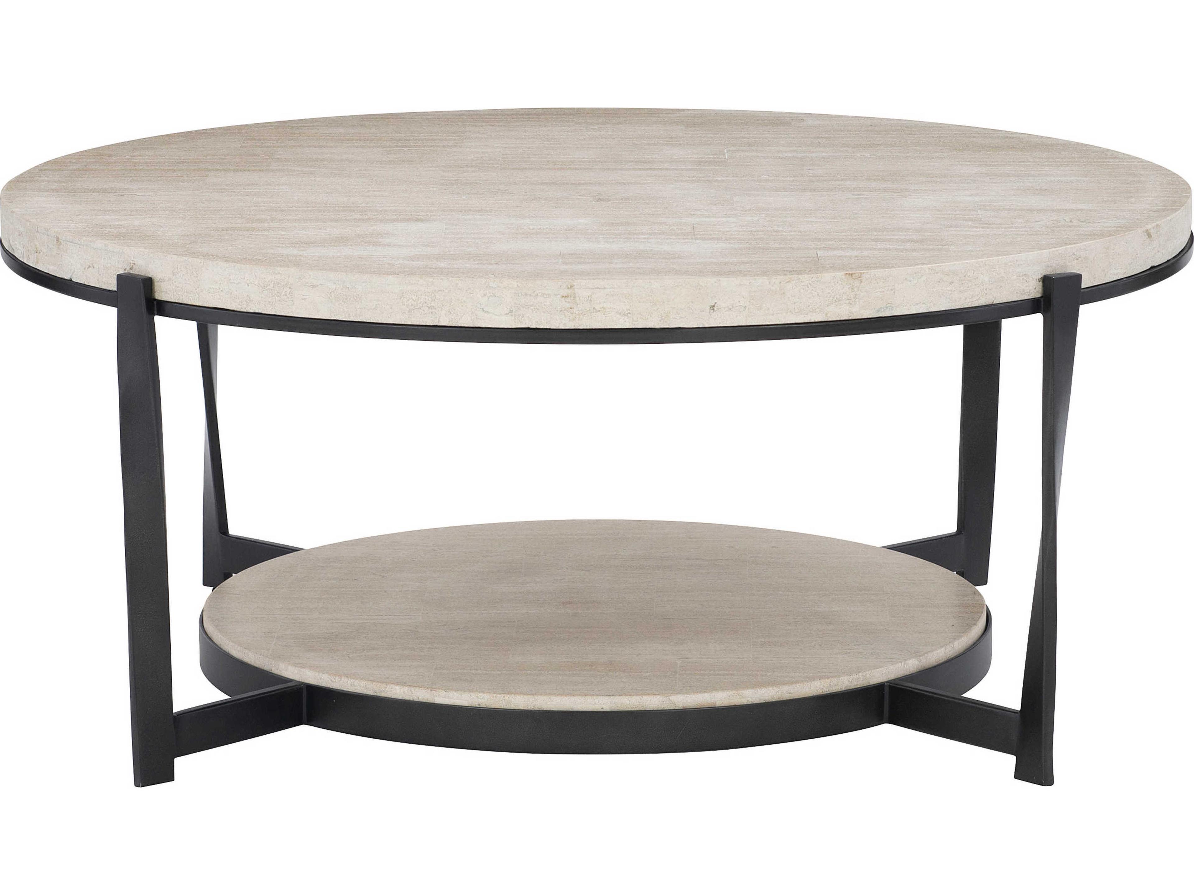 Bernhardt Berkshire Round Stone Aged Pewter Cocktail Table