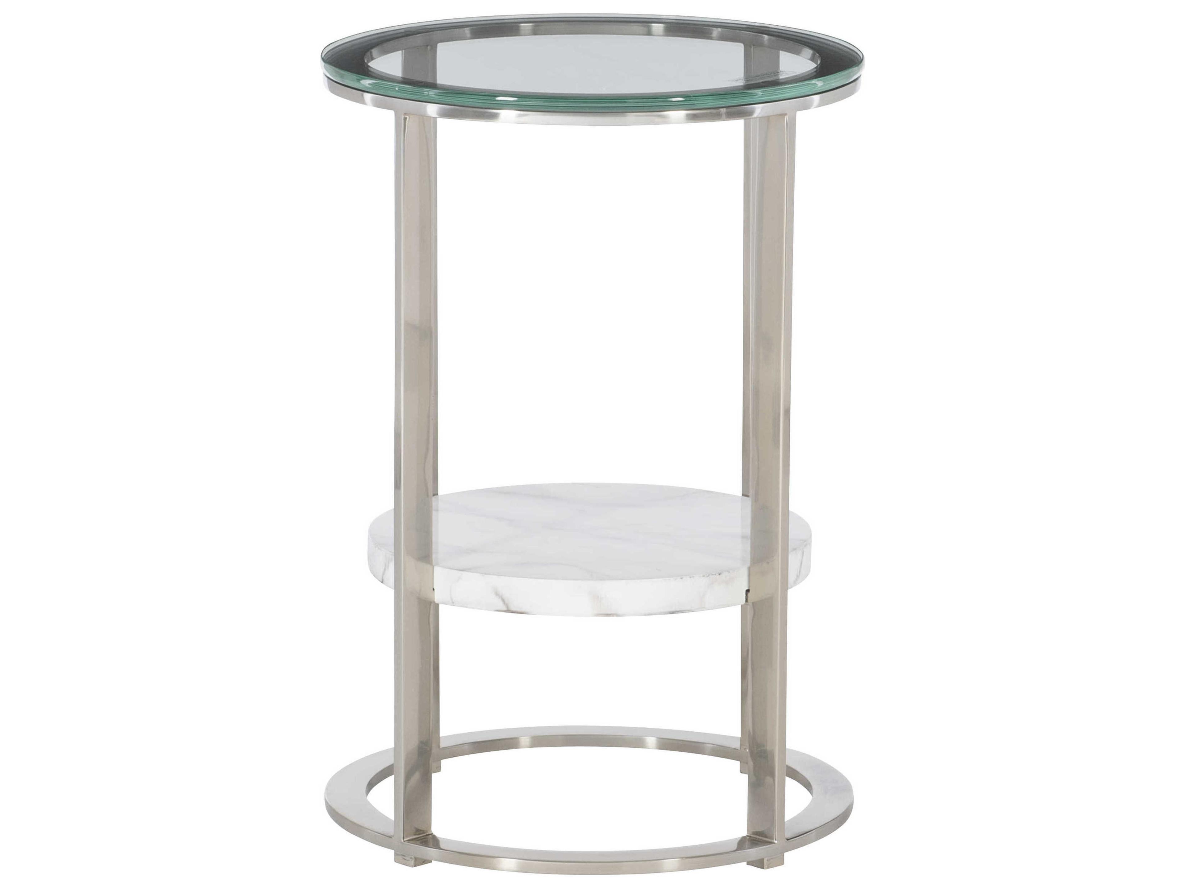 Bernhardt Lafayette Round Glass Silver Mist Marble Clear Accent Table