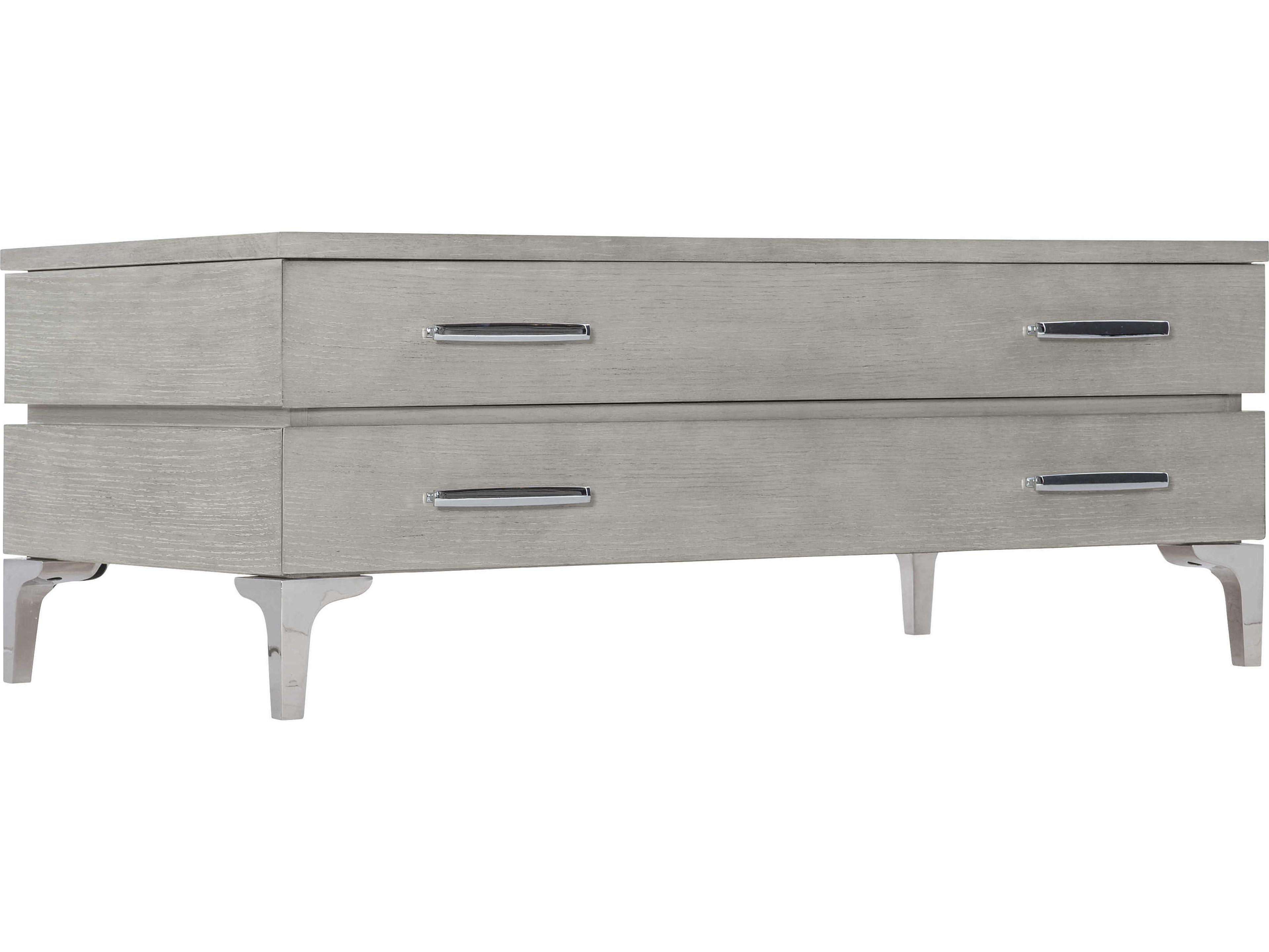 Bernhardt Whitley Rectangular Wood Grey Truffle Polished Stainless Steel Cocktail Table