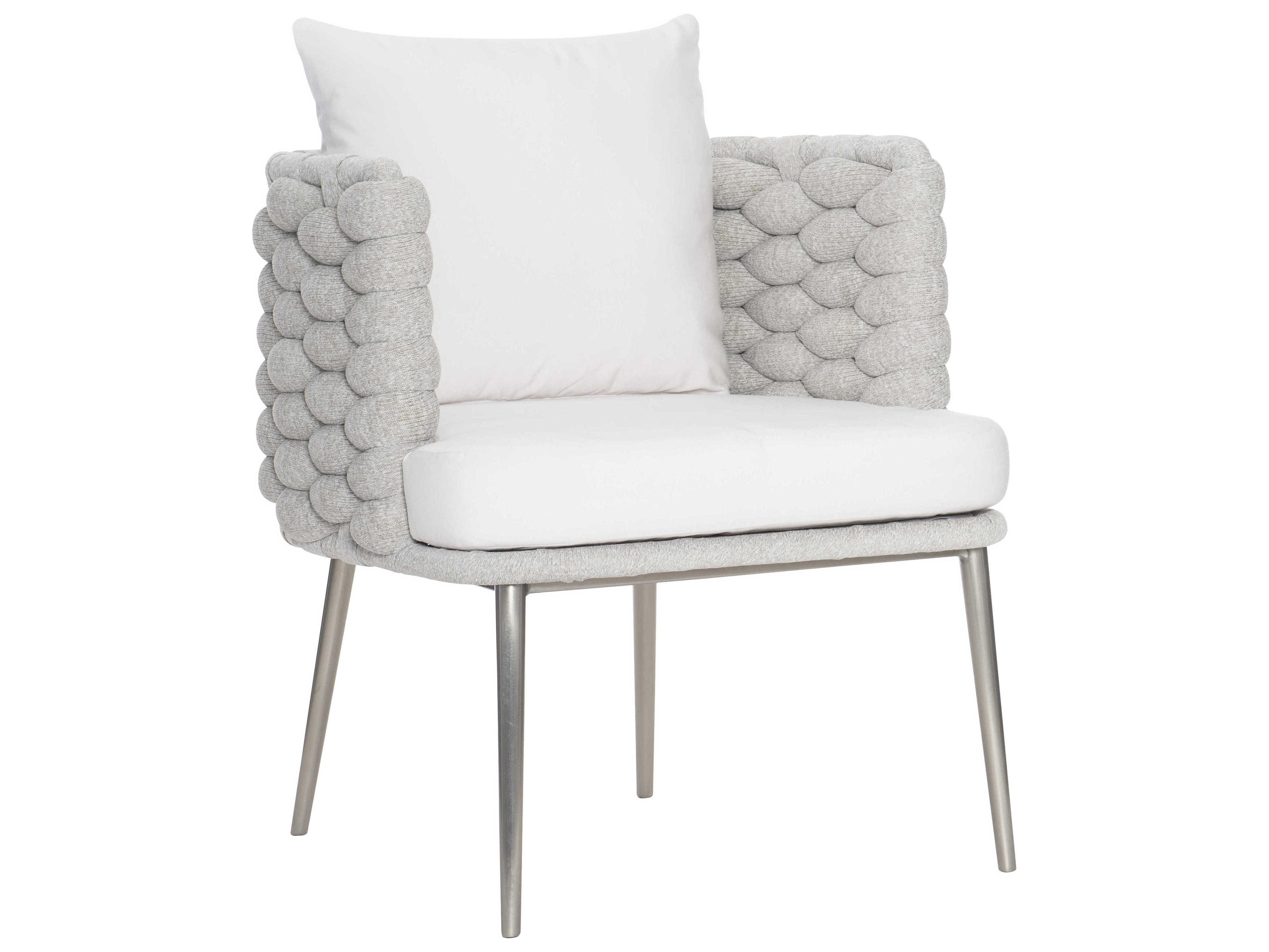 Bernhardt Exteriors Silver Mist Santa Cruz Arm Outdoor Dining Chair with Nordic Grey Cushion