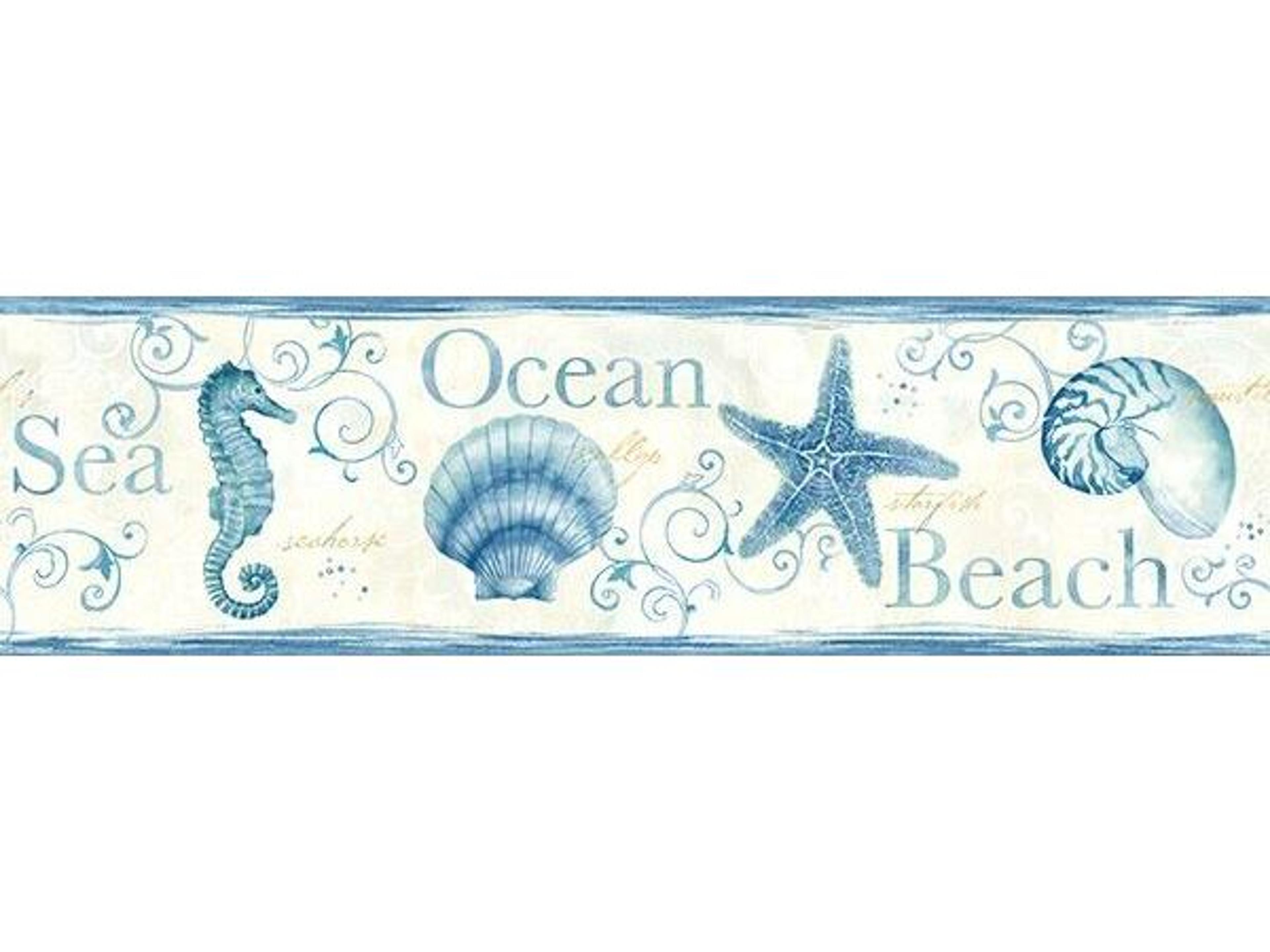 Brewster Home Fashions Chesapeake Island Bay Blue Seashells Border