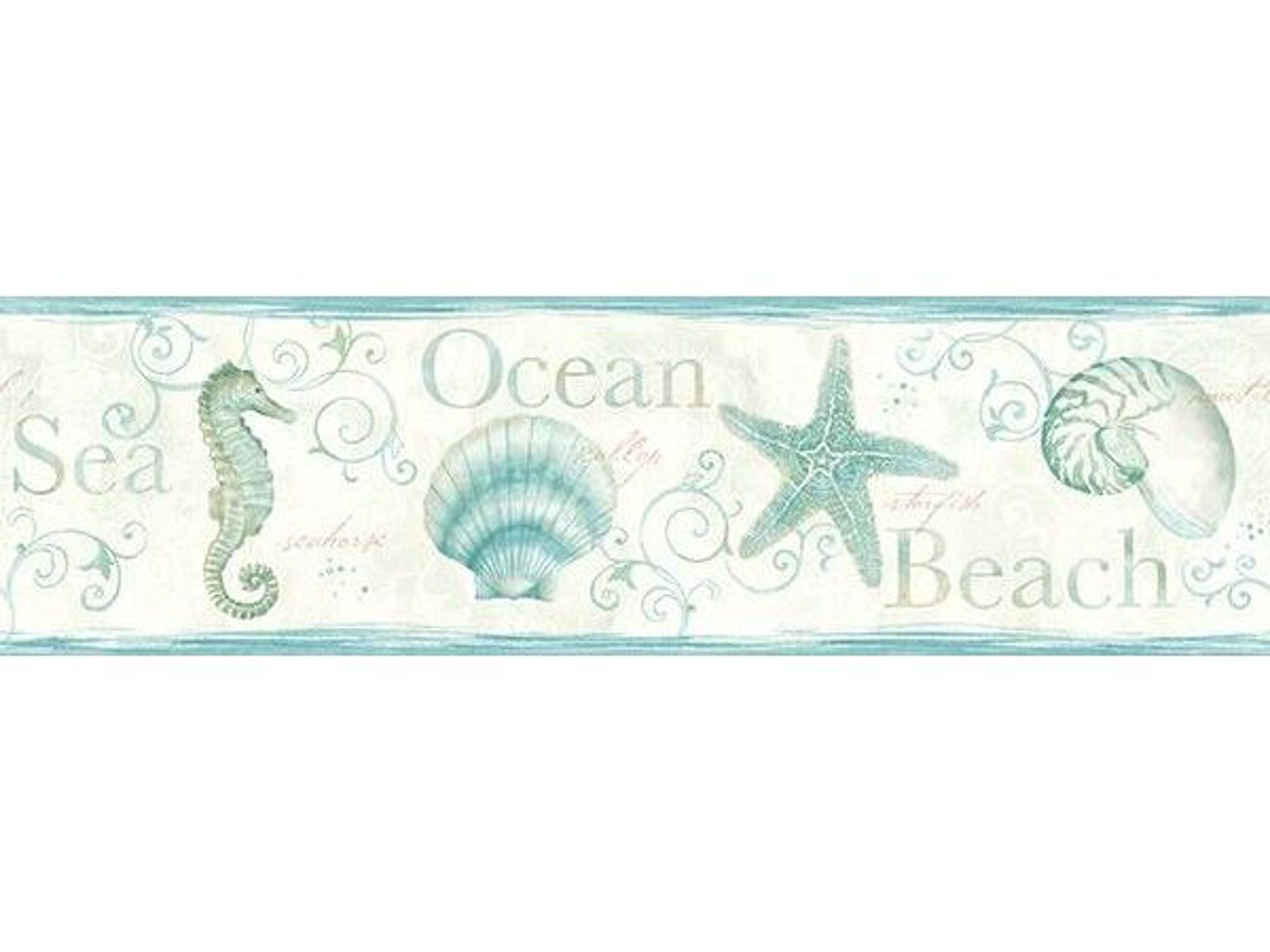 Brewster Home Fashions Chesapeake Island Bay Teal Seashells Border