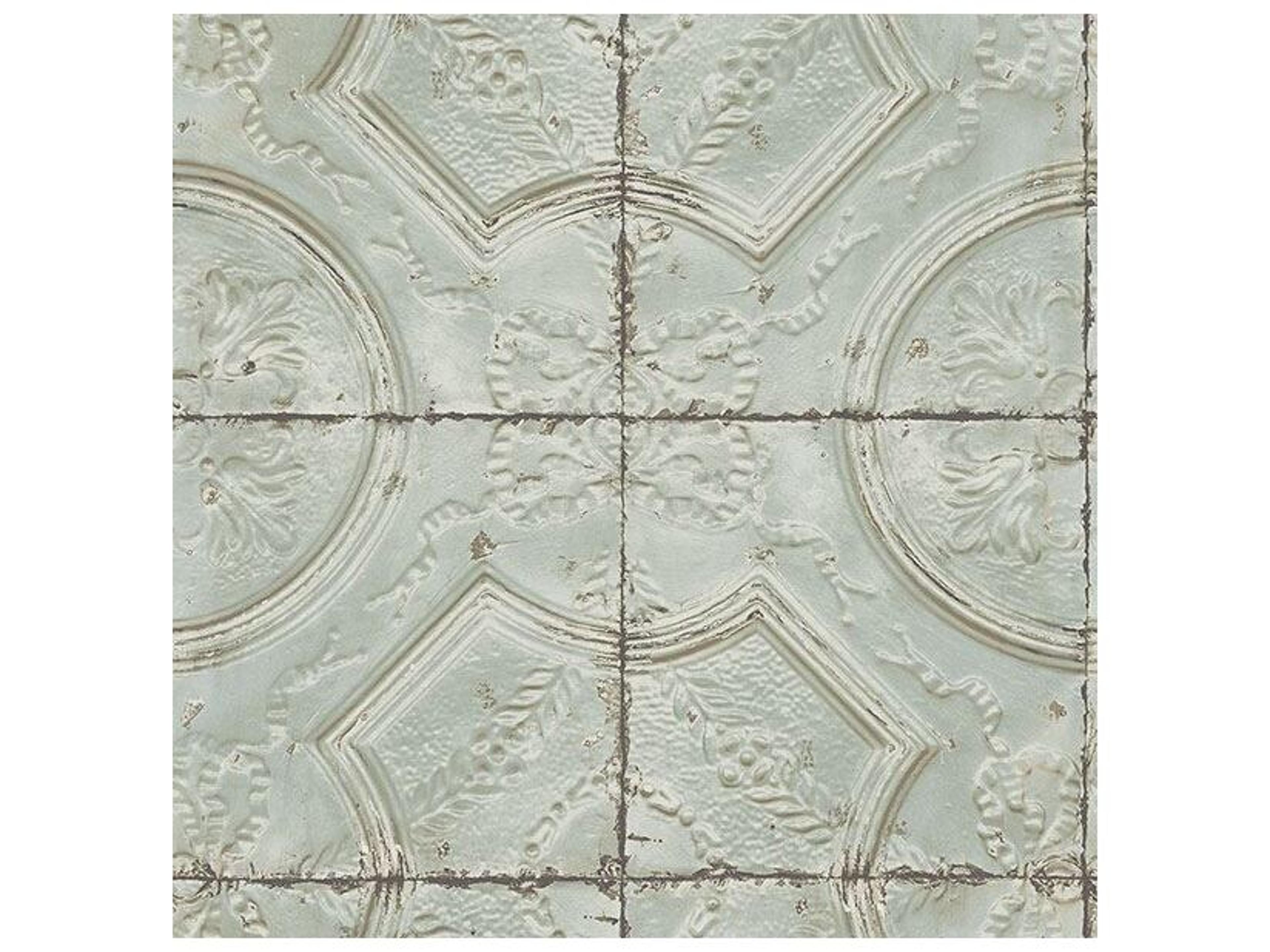 Brewster Home Fashions Chesapeake Susanna Teal Vintage Tin Tile Wallpaper