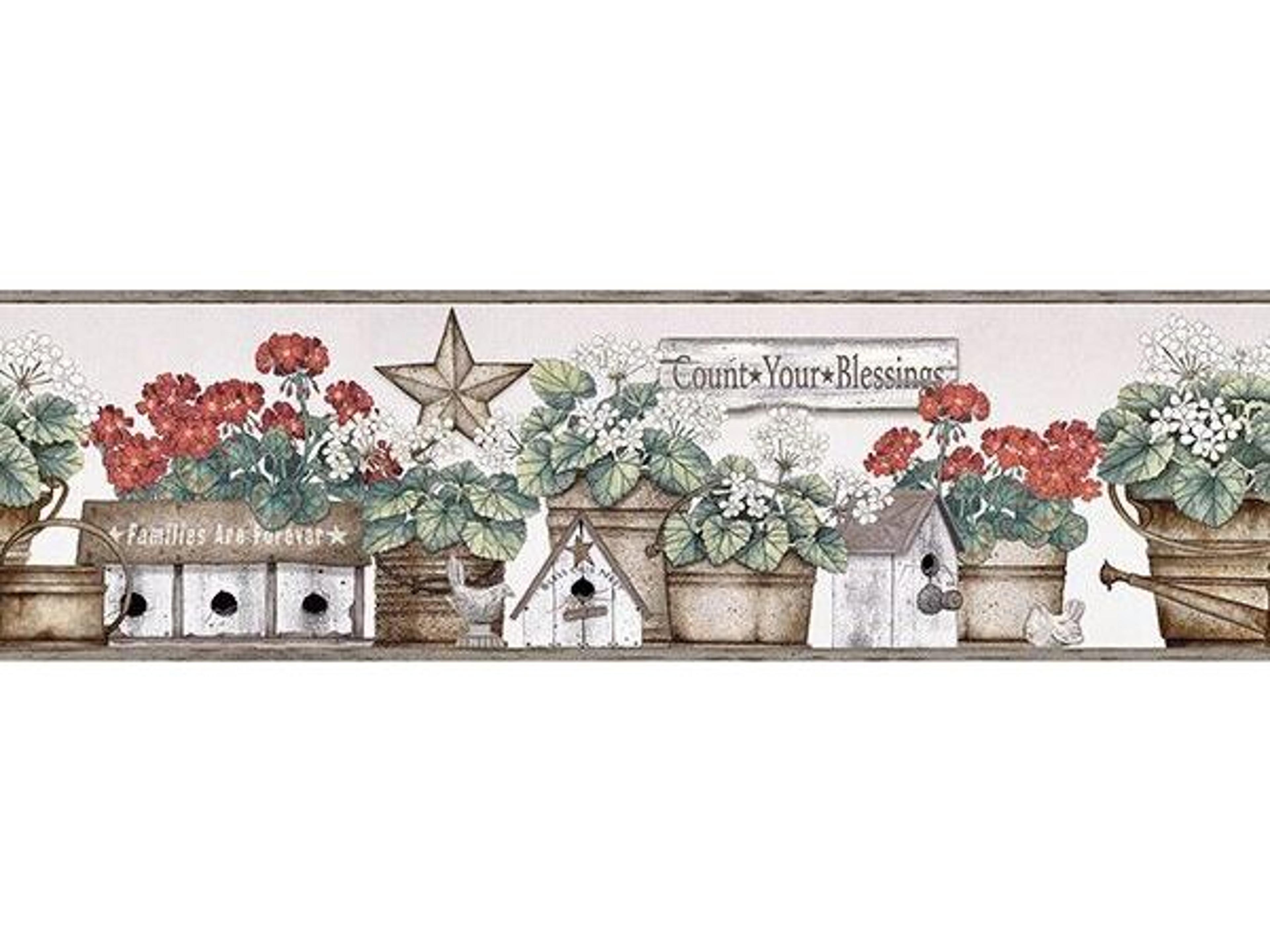 Brewster Home Fashions Chesapeake Geranium Multicolor Flower Pot Border